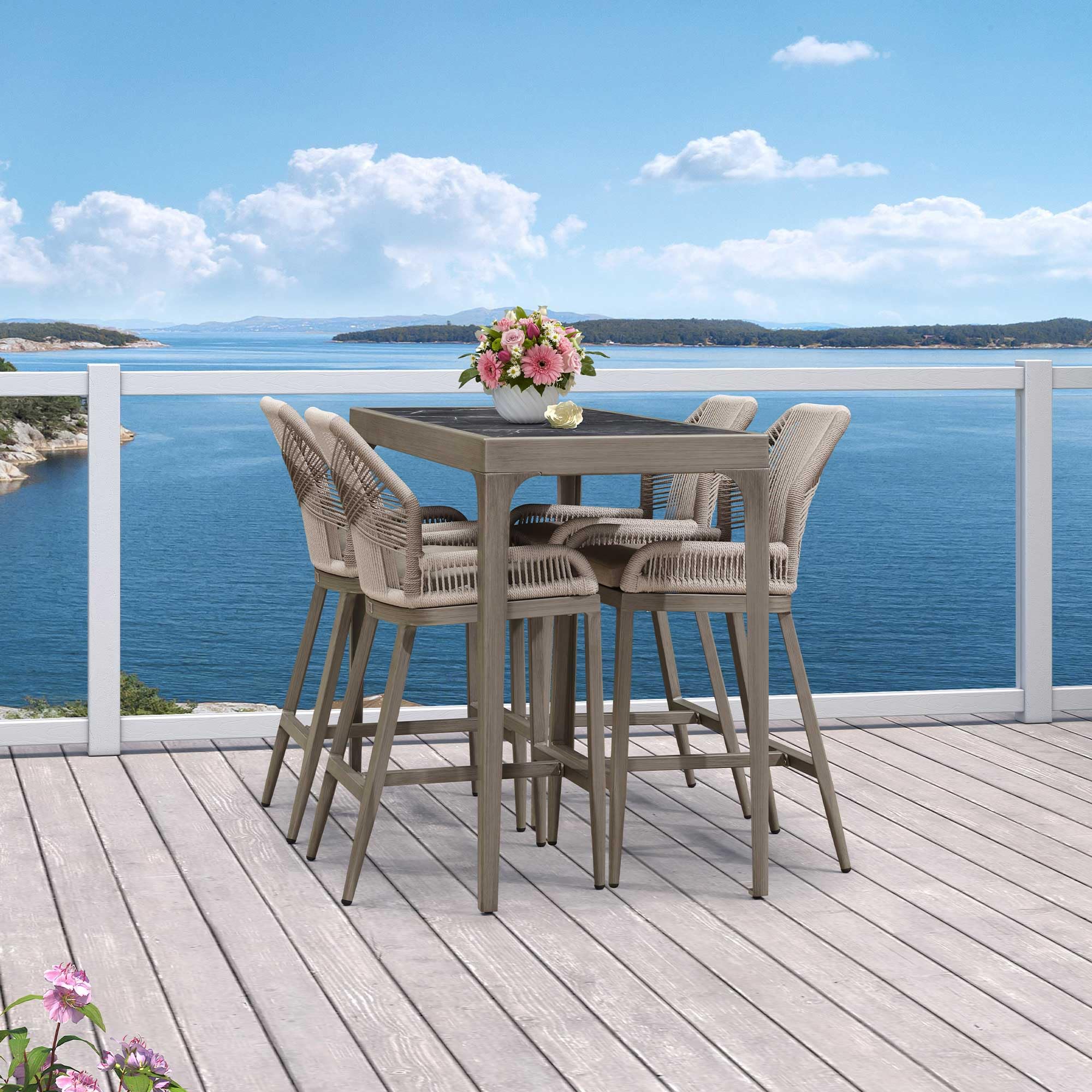 PURPLE LEAF 36 Inch Counter Height Patio Table - Rectangular Outdoor Dining Table for Kitchen, Breakfast, Bistro, Pub & Bar - Light Grey Metal Garden & Balcony Furniture (Perfect for Small Spaces, Outdoor Entertaining & Alfresco Dining)