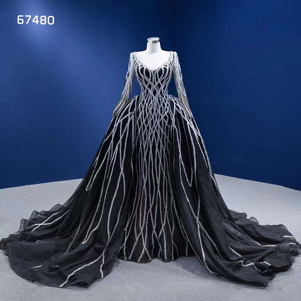 Serene Hill Black Mermaid Wedding Dress with Detachable Skirt - Sparkling Sequins & Beaded Bridal Gown | High-End Custom Made (HM67480) | Perfect for Beach Weddings, Evening Galas & Formal Events