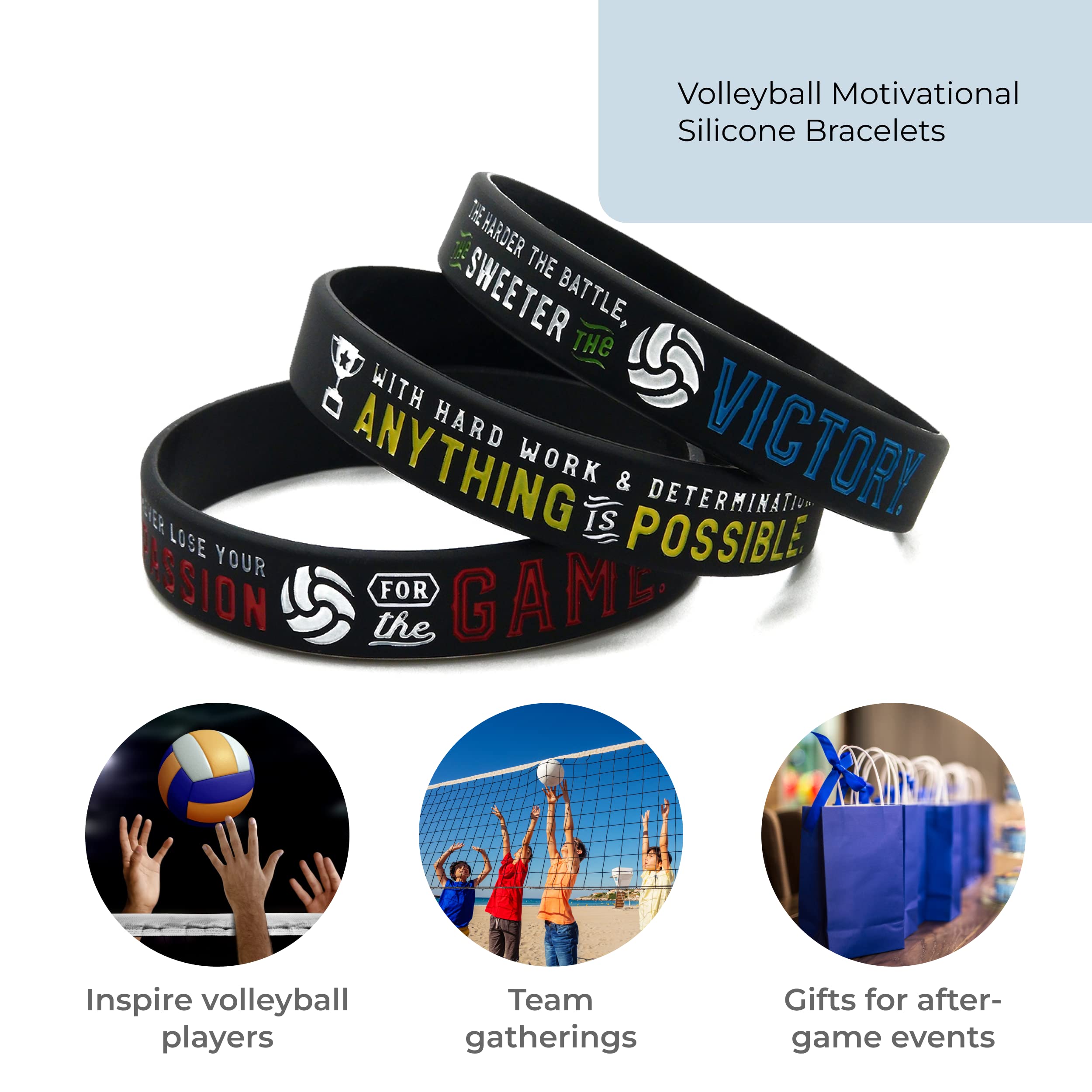 Inkstone Volleyball Motivational Silicone Bracelets - Sport Team Wristbands for Players & Fans - Perfect for Games, Training & Team Spirit