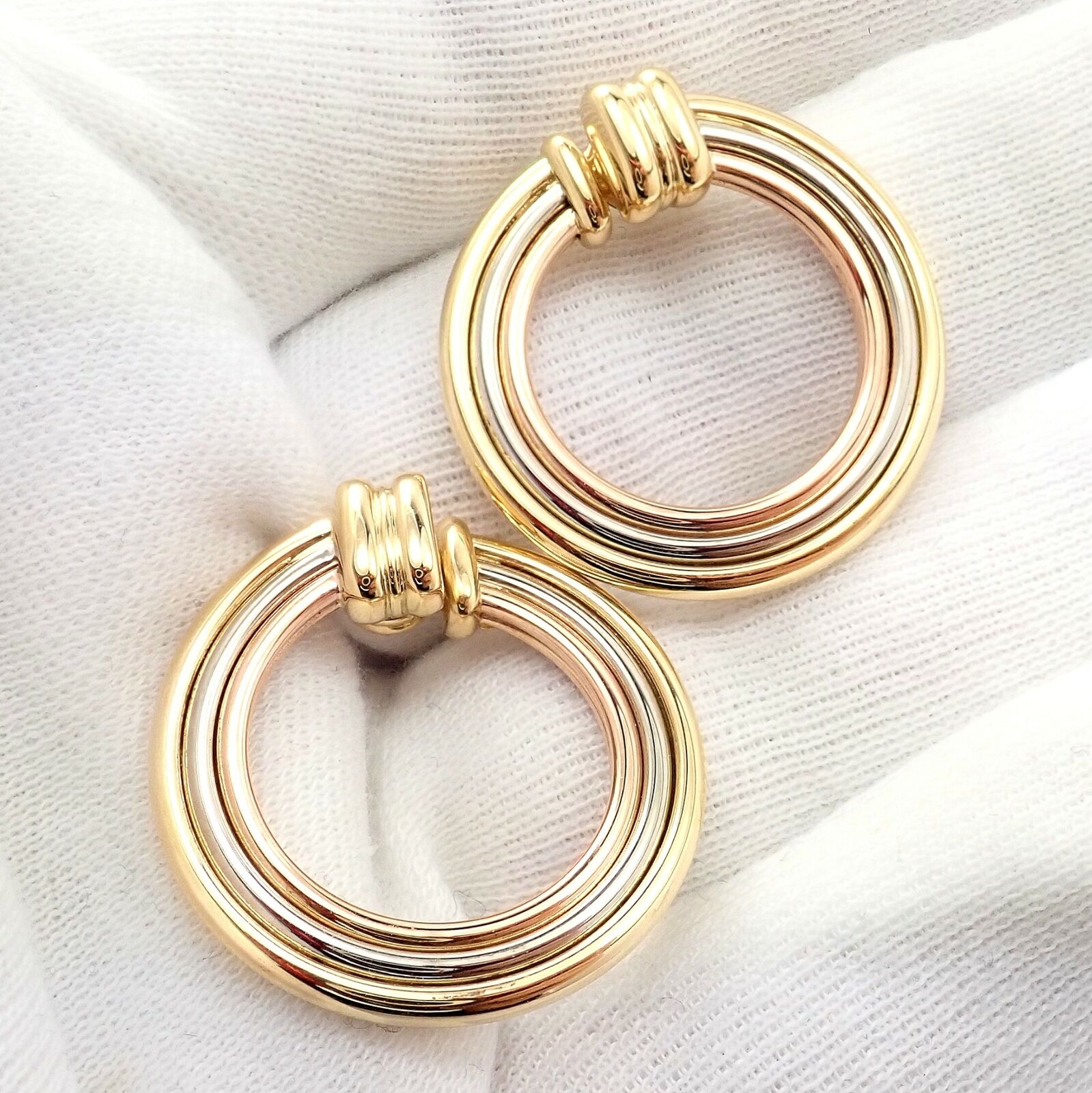 Authentic Cartier 18k Tri-Color Gold Large Trinity Hoop Earrings for Women - Luxury Fashion Jewelry Gift for Anniversary, Birthday & Special Occasions