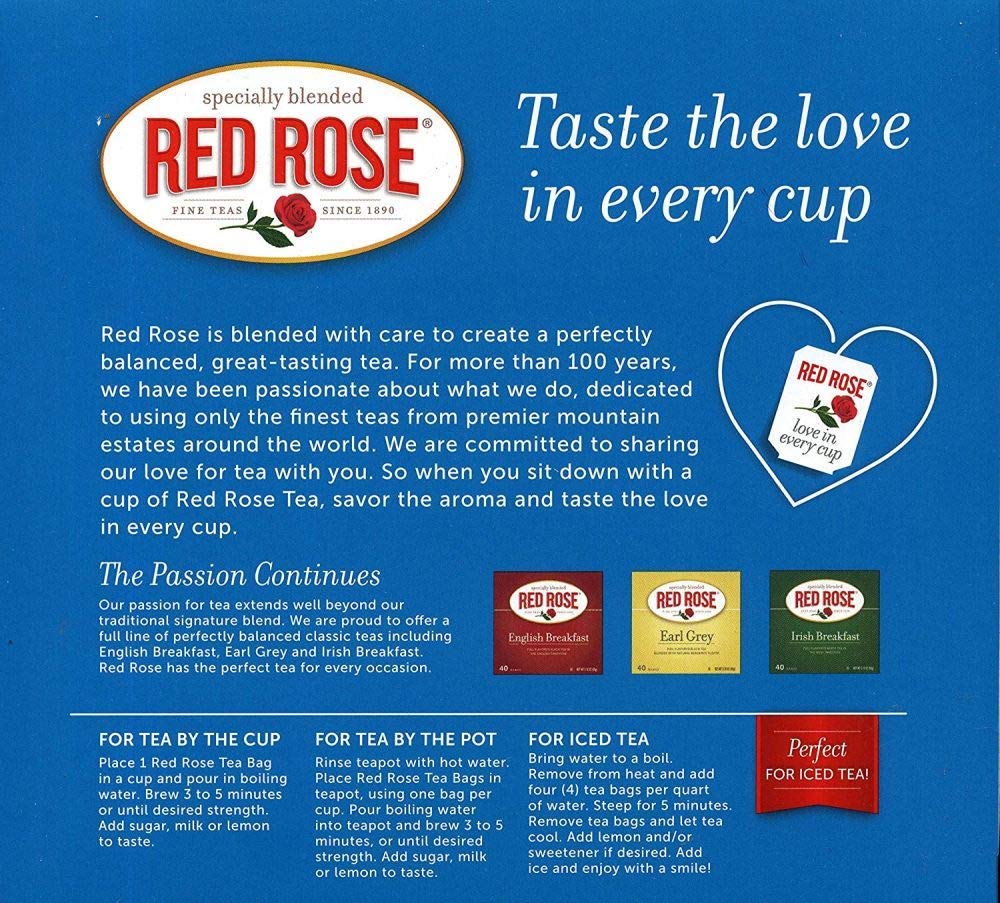 Premium Red Rose 00319 Original Full Flavored Black Tea Bags - 12 Packs (100 Count Total) | Rich & Balanced Flavor | Perfect for Morning Boost, Afternoon Relaxation or Iced Tea | High-Quality Tea Experience