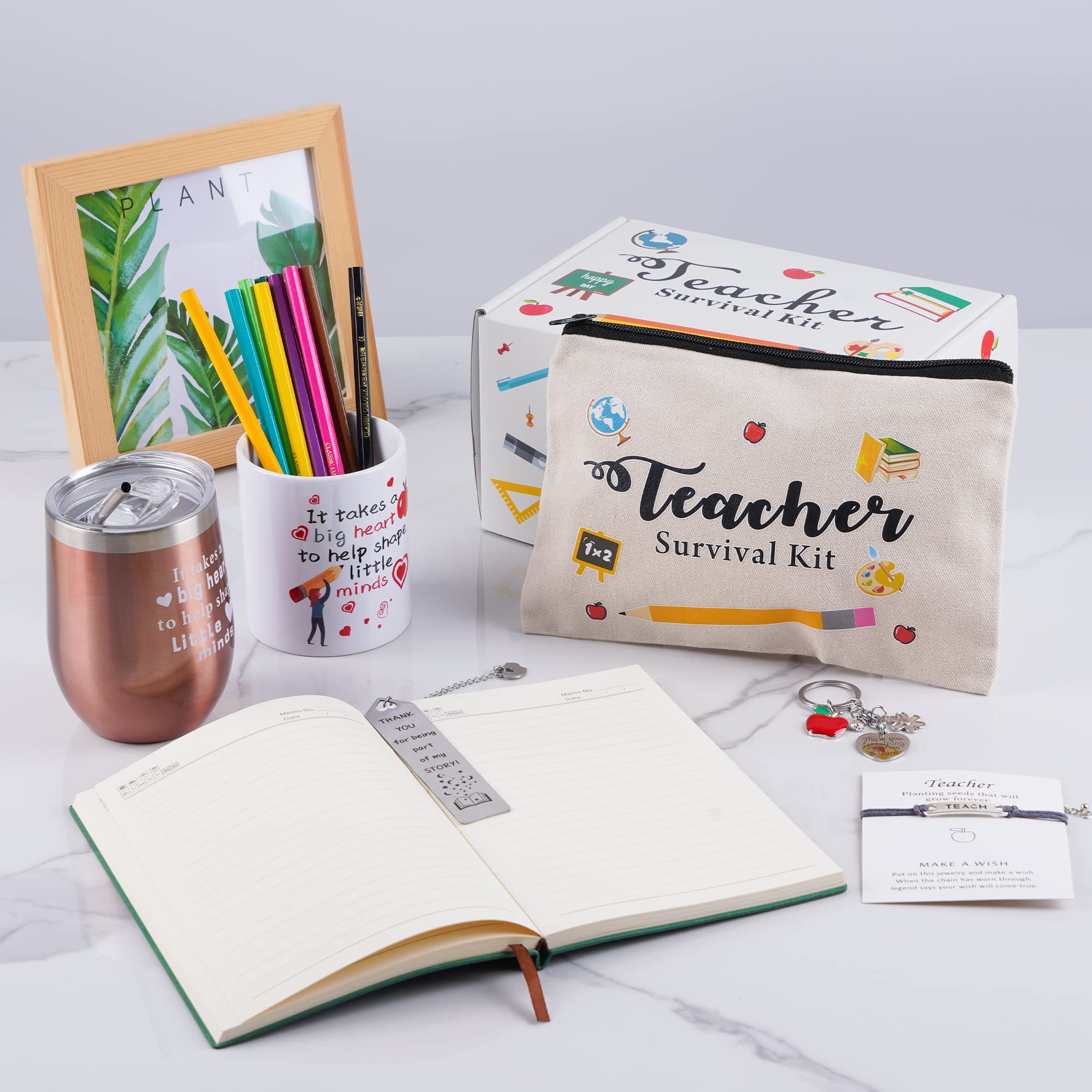 Teacher Appreciation Gift Set - Wine Tumbler, Makeup Pouch, Bookmarks - Perfect for Women Educators