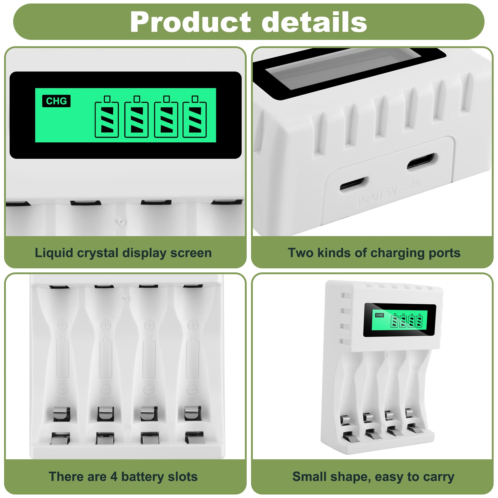 Smart LCD Display 4-Slot Battery Charger for AA/AAA NiCd/NiMH Rechargeable Batteries - Fast Charging with Auto Shutoff - Perfect for Cameras, Toys, and Home Electronics