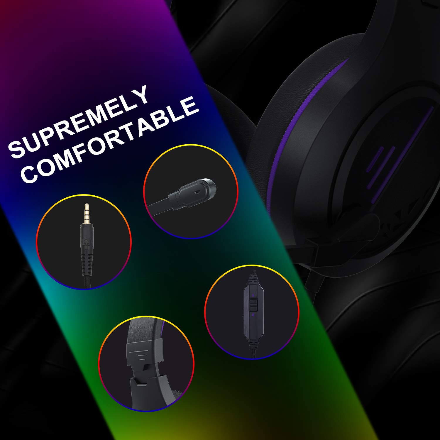 Anivia Stereo Gaming Headset with Mic - Noise Cancelling Over Ear Headphones for PS4, PS5, Xbox One, PC, Nintendo Switch, Laptop & Mac - Soft Memory Earmuffs for Immersive Gaming & Online Meetings (Purple)