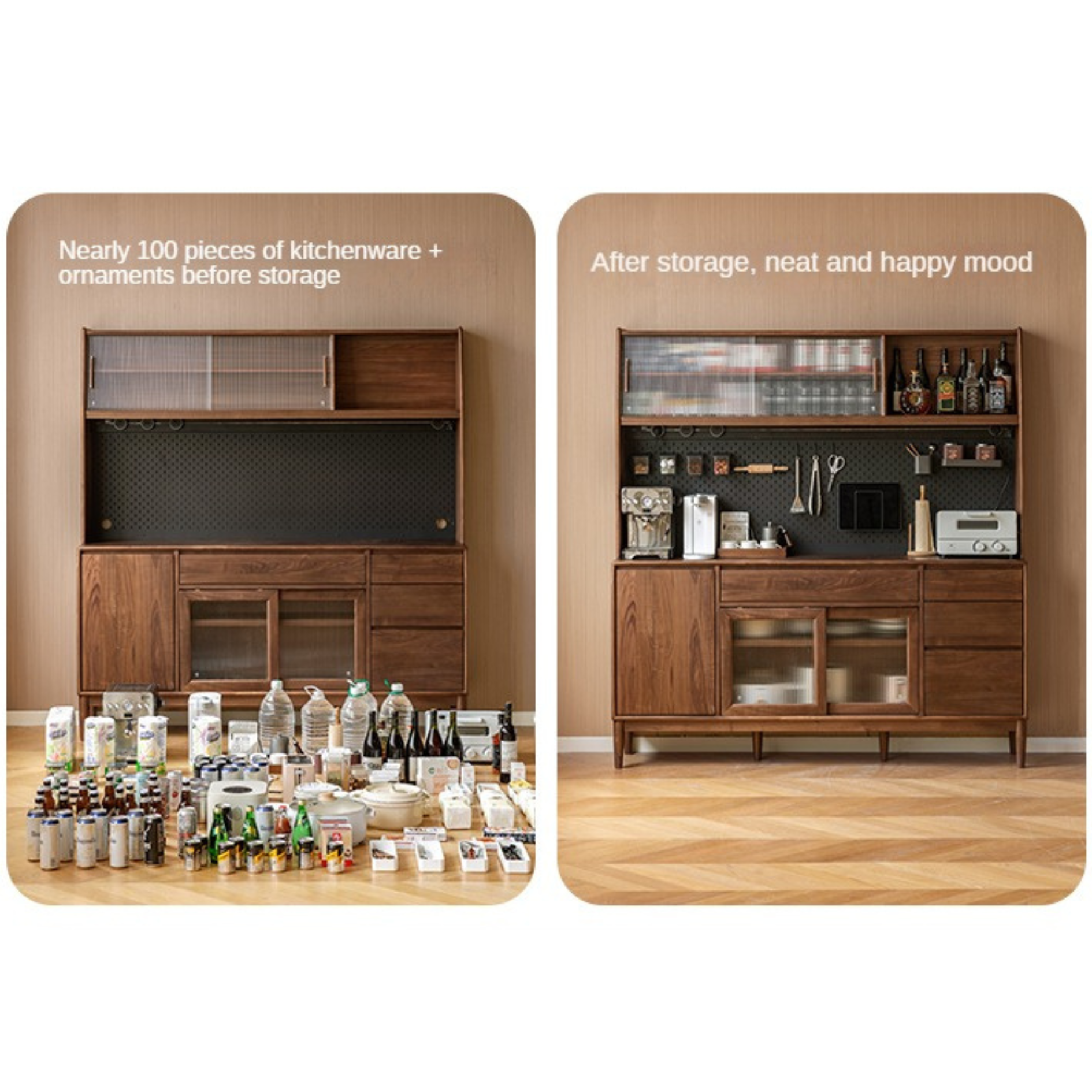 Black Walnut Solid Wood Modern Sideboard - Minimalist Buffet Cabinet for Dining Room, Living Room & Entryway Storage
