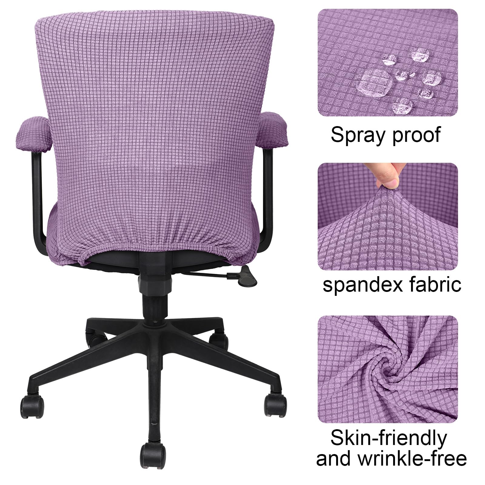 Tallew 4-Piece Stretchable Office Chair Cover Set - Universal Computer Chair Protector with Seat, Armrest & Backrest Cushion Covers (Lilac Purple, Polyester) for Home & Office Workspace