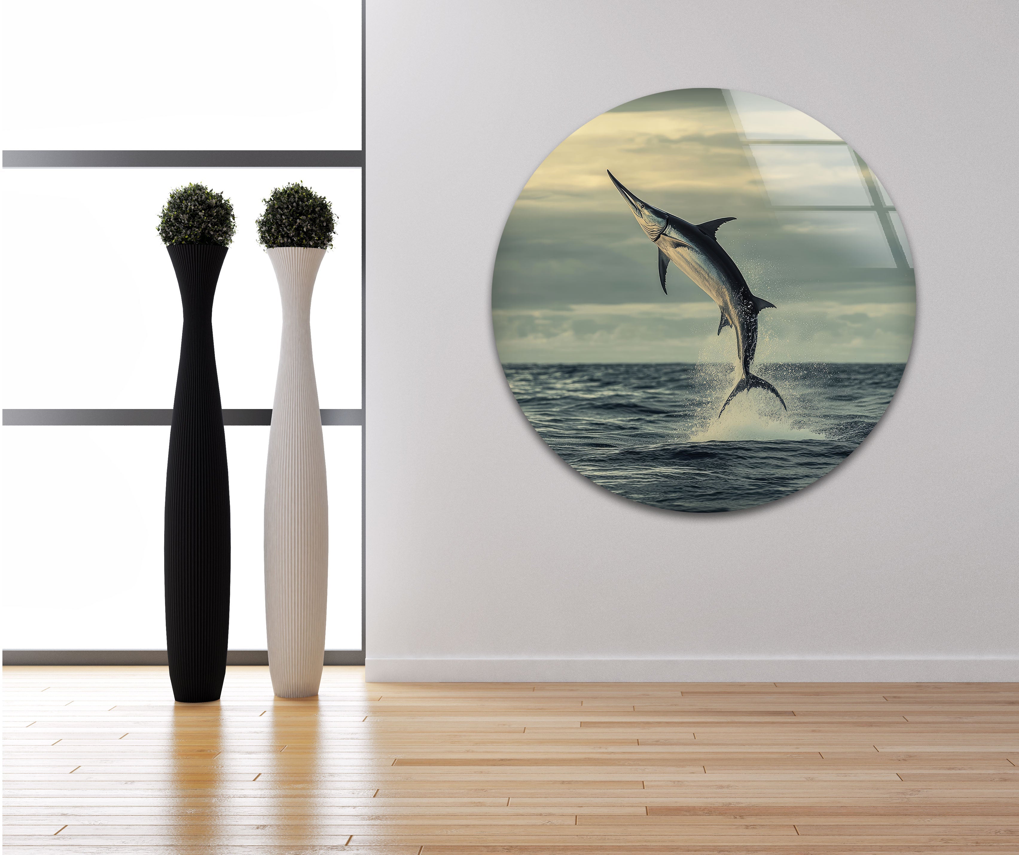 Handcrafted Swordfish Glass Wall Art - Ocean Themed Home Decor for Living Room, Bedroom & Office - Unique Sea Life Gift Idea