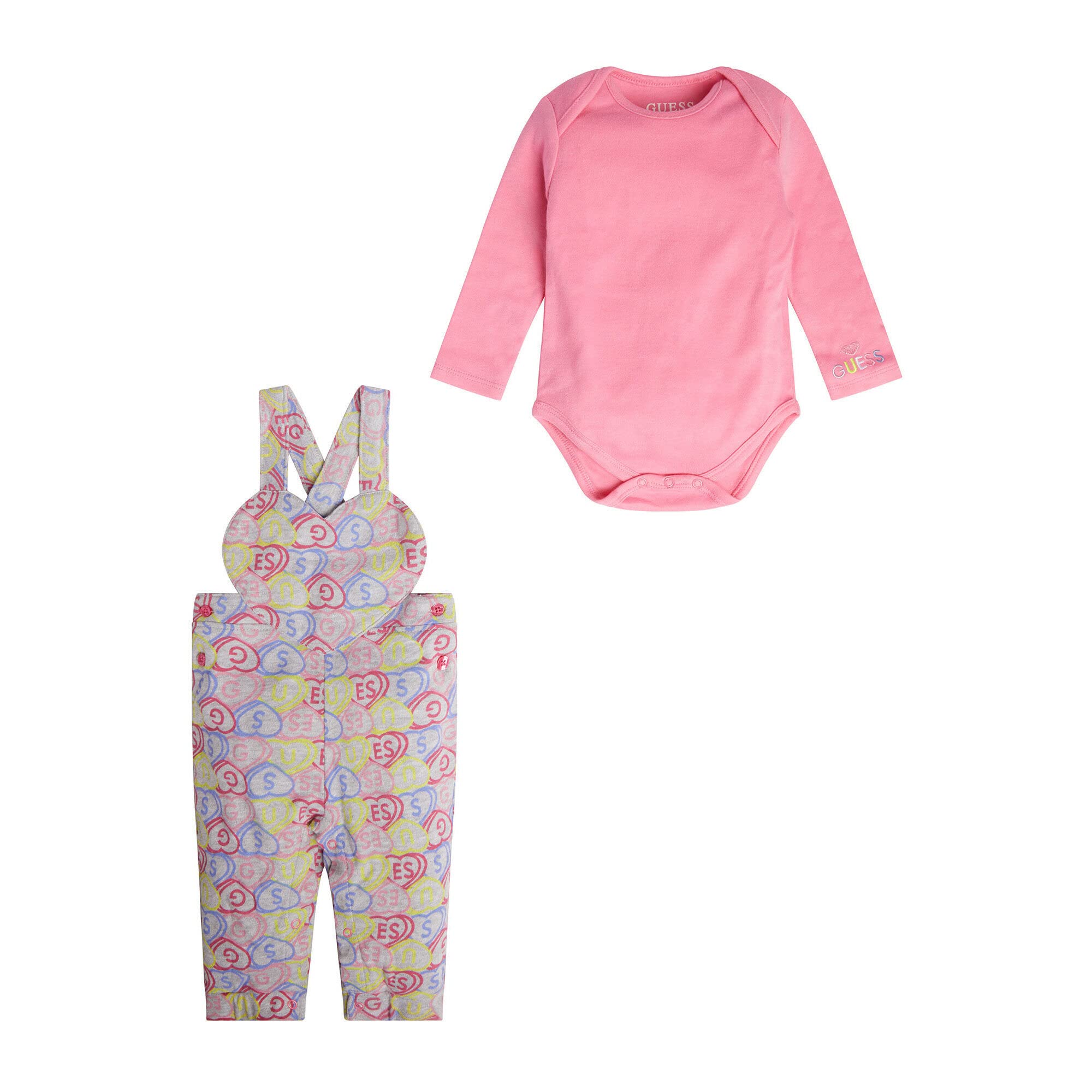 GUESS Baby Girl Long Sleeve Bodysuit & Overalls Set - Cute Cotton Playwear Outfit for Toddlers | Perfect for Playdates, Daycare & Family Photos