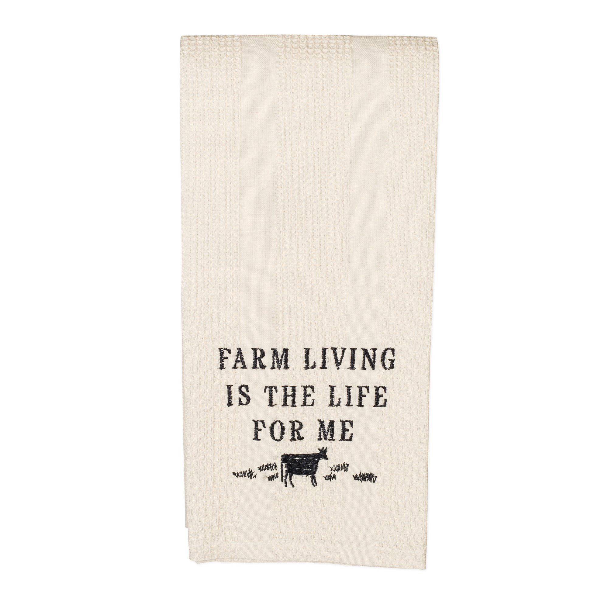 Farmhouse Kitchen Towel - 19 x 28 Inch All Cotton Embroidered Waffle Weave Dish Towel | Country House Collection | Perfect for Farmhouse Decor, Dish Drying & Rustic Kitchen Decor