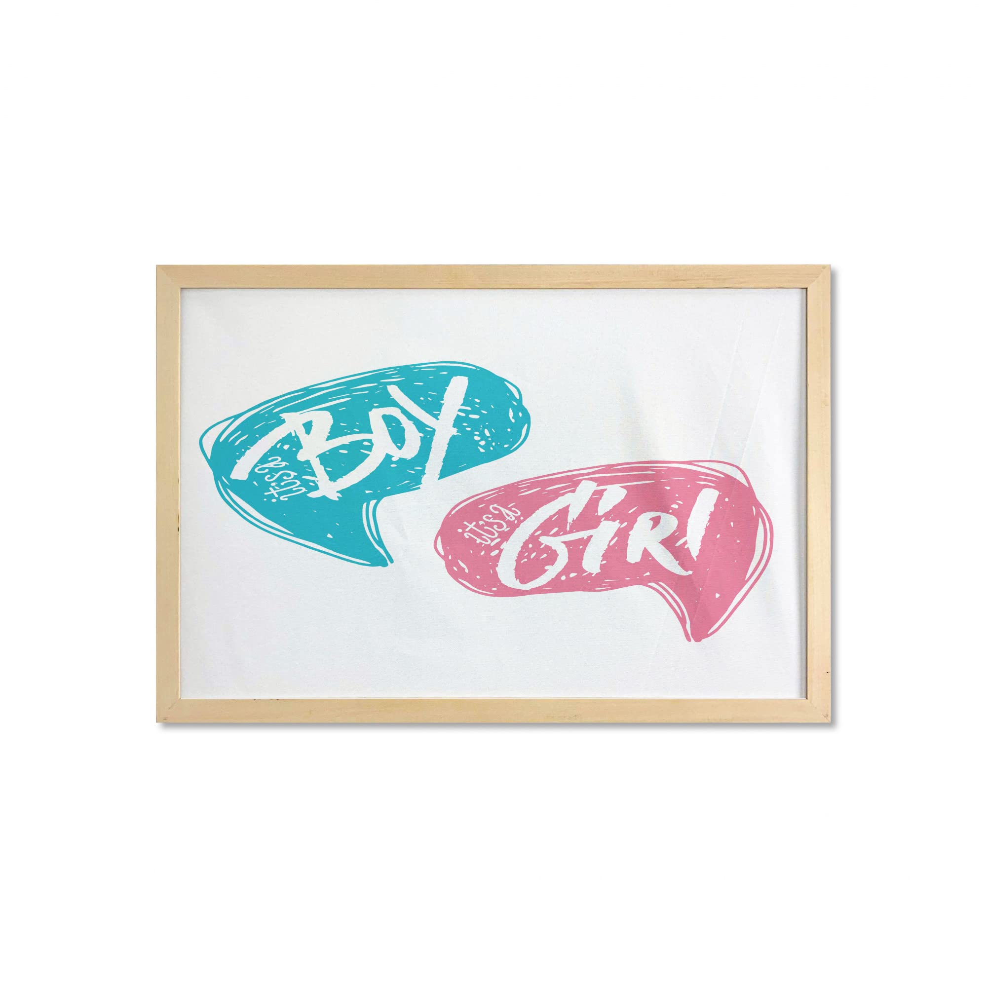 Ambesonne Gender Reveal Wall Art with Frame - Hand Drawn Sketch Boy & Girl Letters - Printed Fabric Poster for Baby Shower Decor - 35