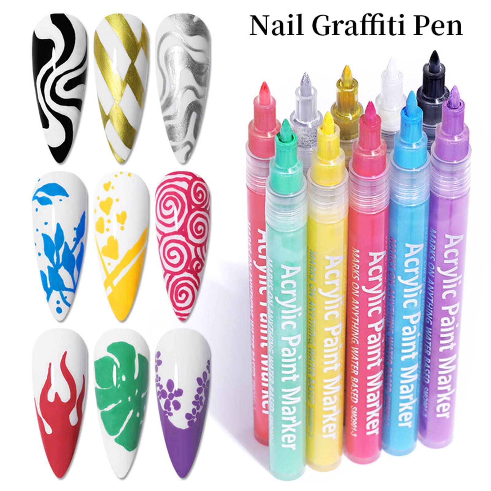 16Pcs 3D Waterproof Nail Art Pen Set - Quick Dry Nail Polish Graffiti Pens for DIY Abstract Lines & Designs, Portable Nail Painting Equipment (16 Colors, 2.5ml) - Perfect for Salon, Home Manicure & Nail Art Enthusiasts
