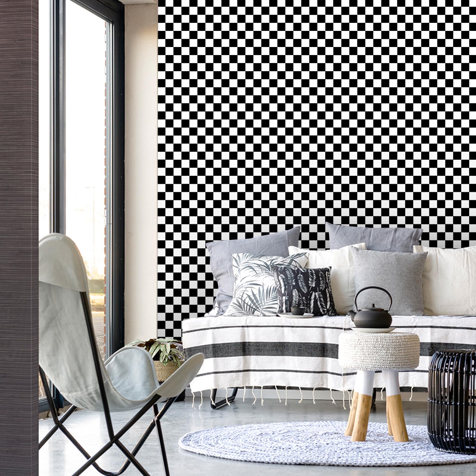 Amiya Black and White Checkered Peel and Stick Wallpaper - 17.3”x80” Self-Adhesive Vinyl Contact Paper for Shelf Liner, Cabinets, Furniture, Bedroom & Living Room Decor - Easy Removable Modern Checkerboard Mosaic Pattern for Home Renovation and DIY Projects