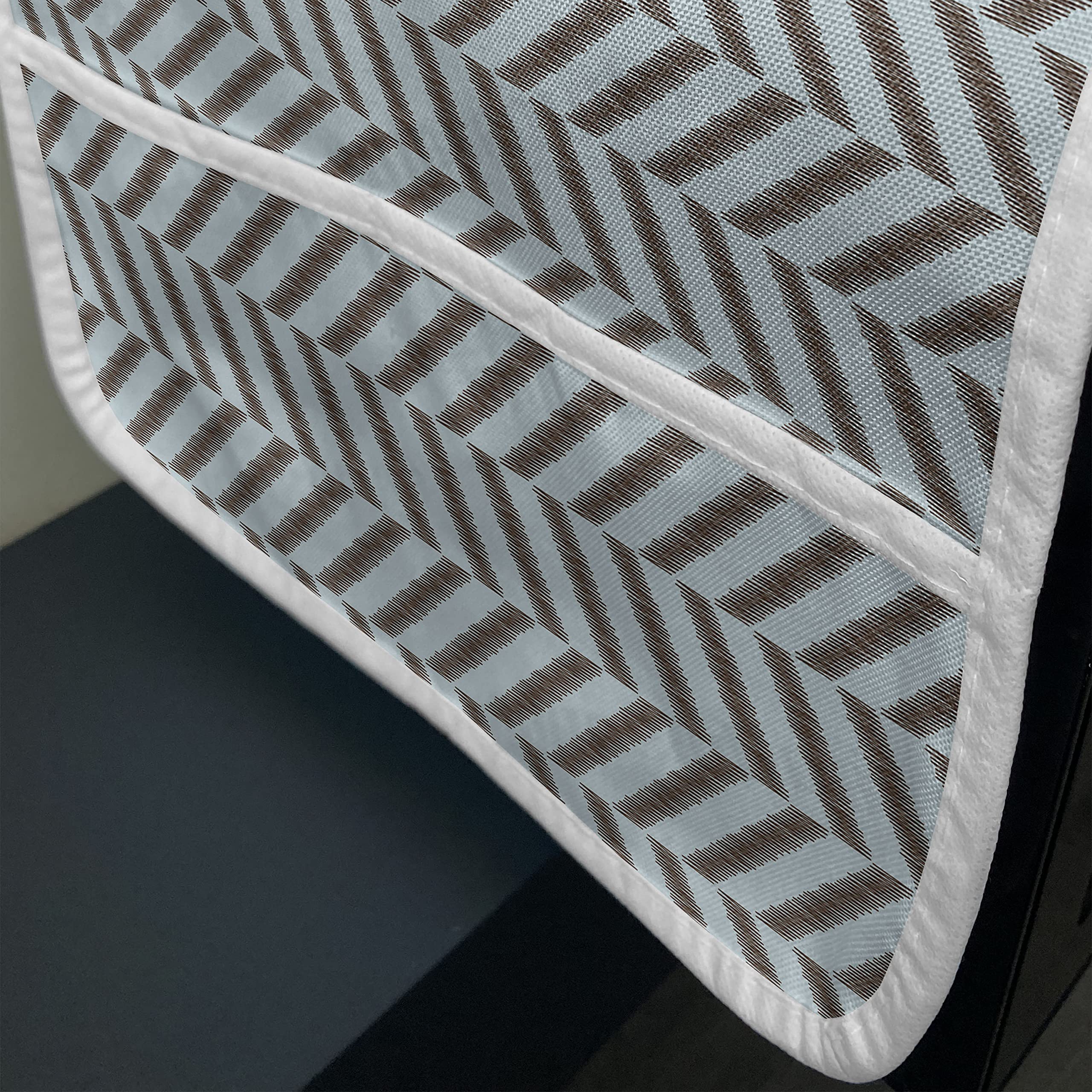 Ambesonne Waterproof Microwave Cover with Pockets - Chevron Zig Zag Triangle Pattern in Sky Blue & Brown - 36