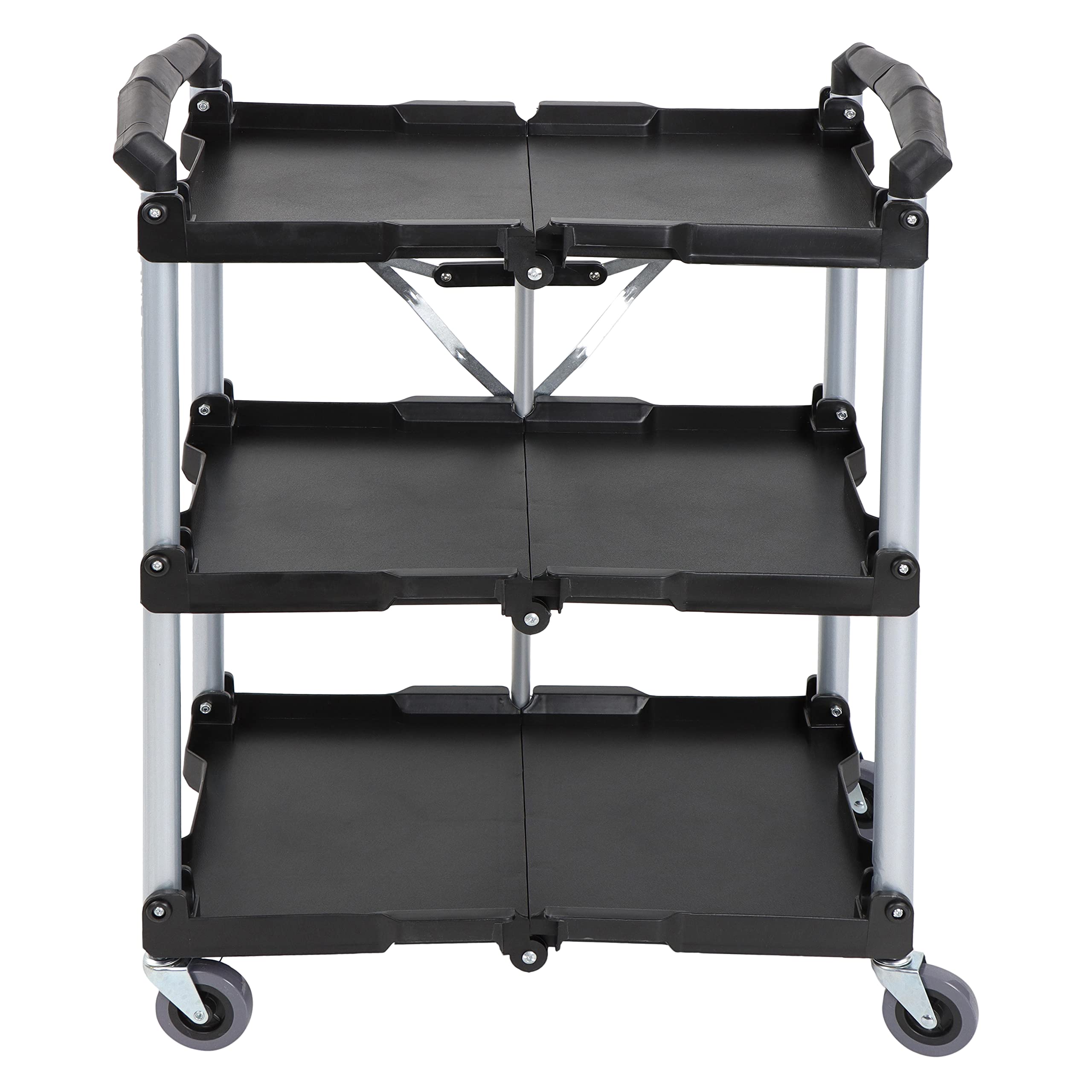 BISupply 3-Tier Rolling Cart - Foldable Utility Cart with Wheels for Kitchen, Restaurant, Office, and Home Organization | Perfect for Food Service, Storage, and Mobile Workspaces