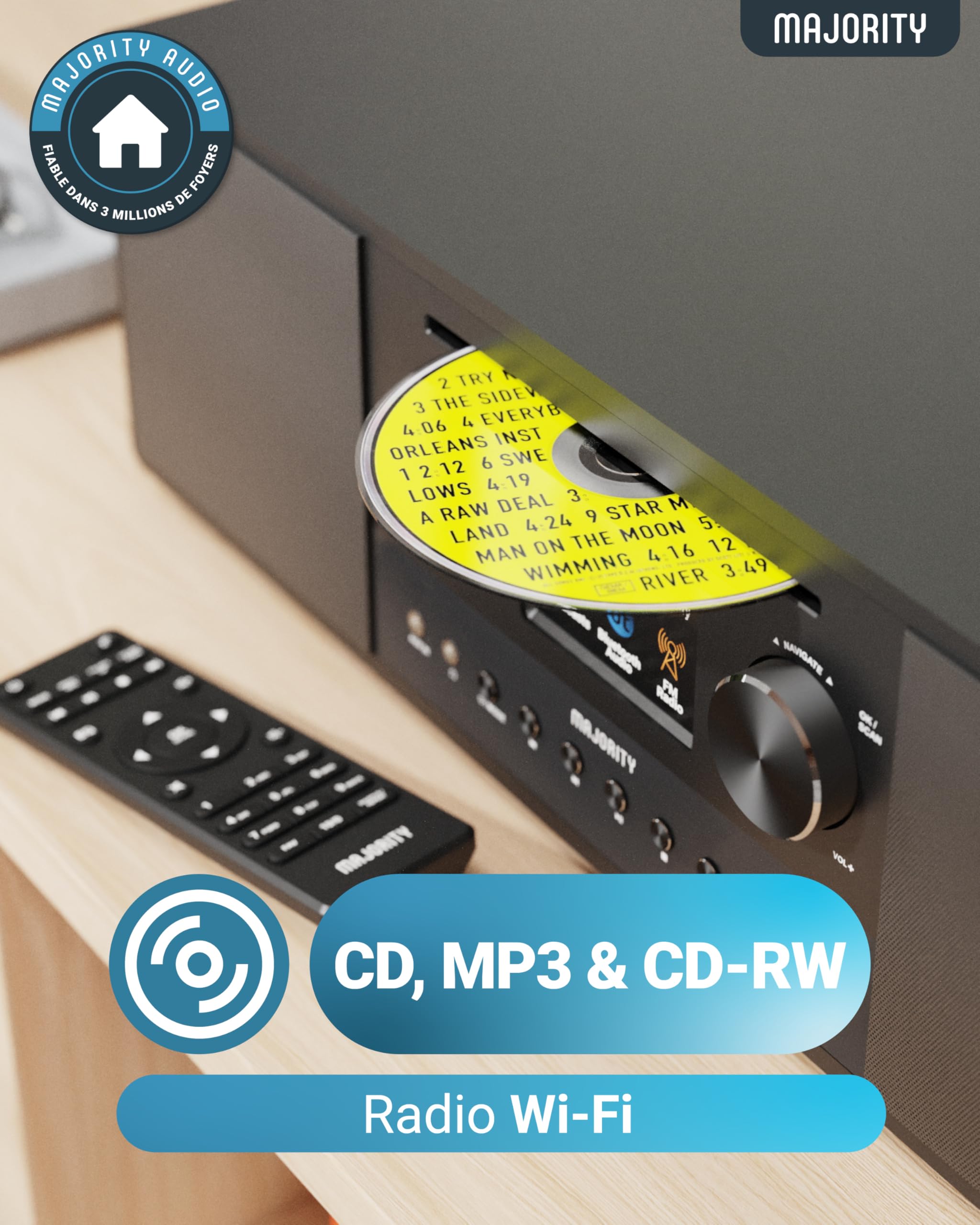 Majority Quadriga 2.1 Channel 120W Stereo System with Internet Radio, CD Player, FM/DAB+ Tuner & Powerful Subwoofer | Bluetooth Enabled | Spotify Connect & Podcasts | Perfect for Home Entertainment & Party Music (Black)