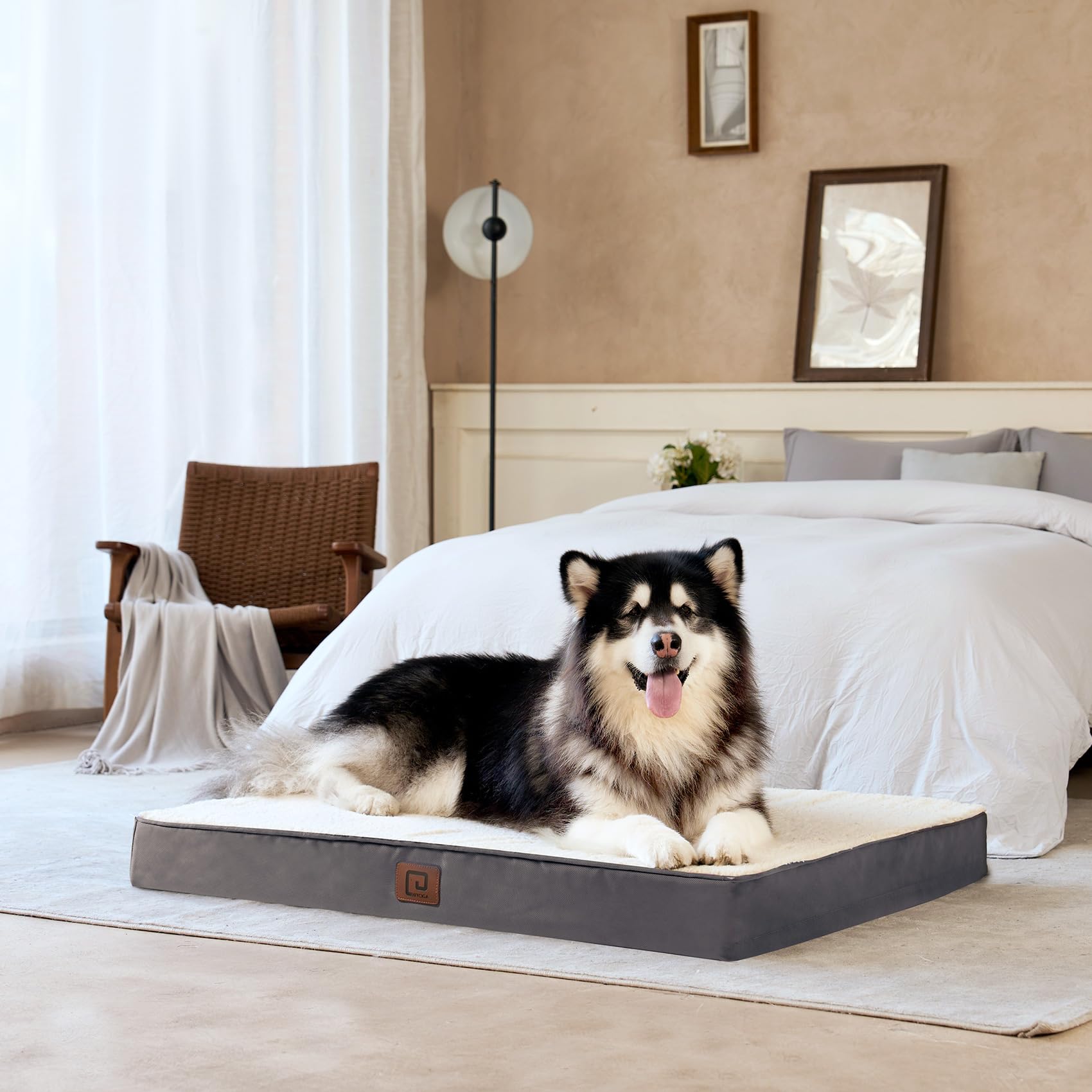 **Orthopedic XXL Dog Bed for Large Breeds - Extra Large 47x29 Inch Washable Pet Bed with Removable Cover - Comfortable Crate Mat for Giant Dogs (Beige) - Perfect for Home, Kennel & Travel Use**