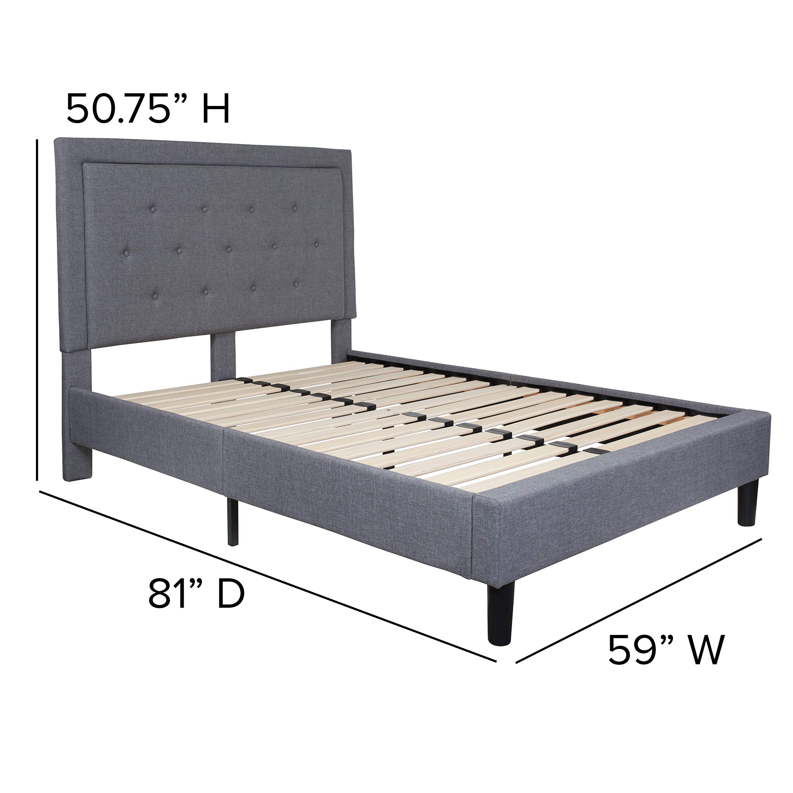 Merrick Lane Mallory Full Size Tufted Upholstered Platform Bed in Light Gray Fabric - Modern Bedroom Furniture for Small Spaces & Guest Rooms