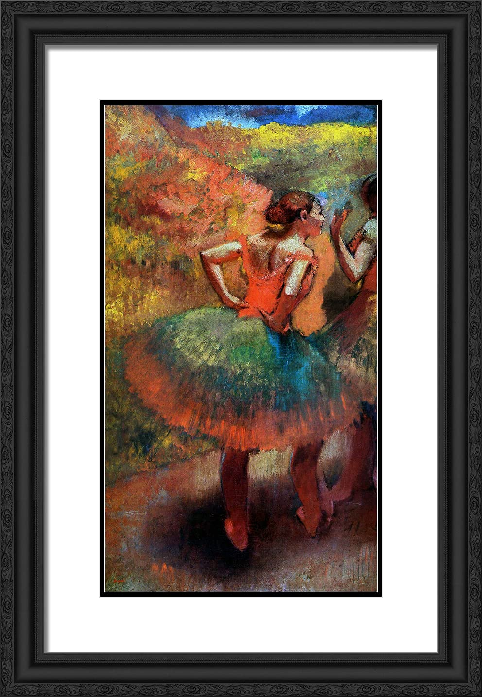 Edgar Degas 'Two Dancers in Green Skirts' 17x24 Framed Art Print - Black Ornate Frame with Double Matting | Wall Decor for Living Room, Bedroom & Office