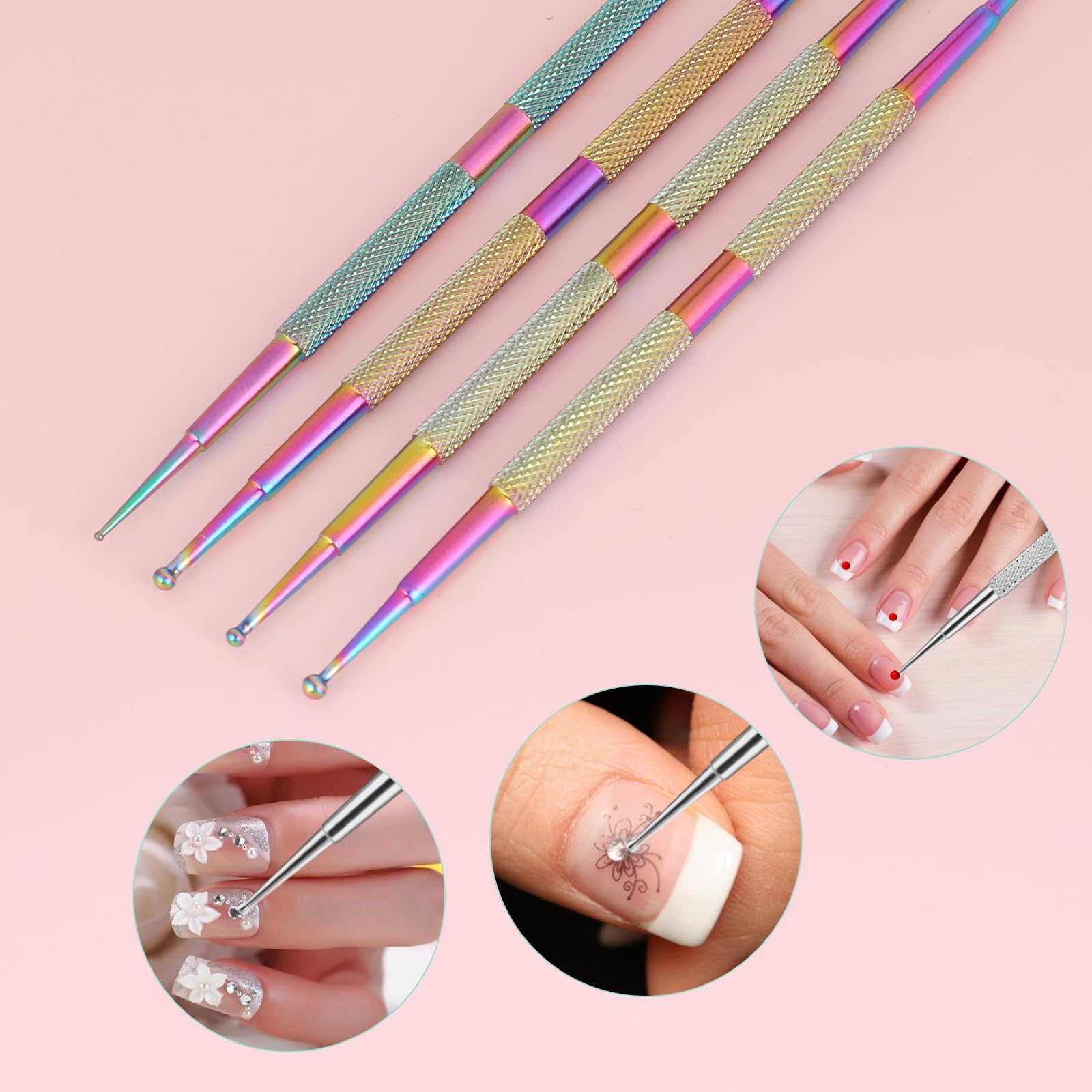 4PCS Nail Art Dotting Tools Kit - Stainless Steel Ball End Brushes for Nail Design, Rhinestone & Polymer Clay - DIY Manicure & Pottery Crafting