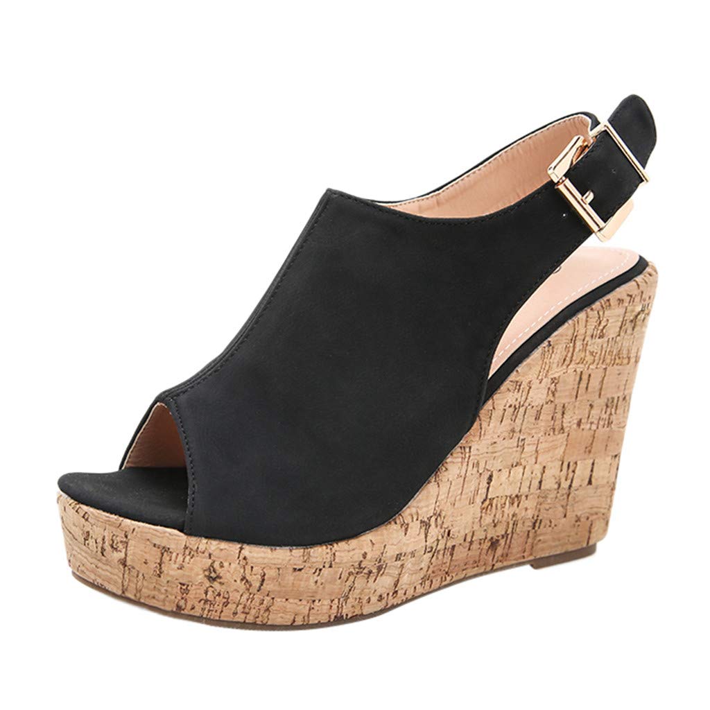 Women's Platform Wedge Sandals with Chunky Heel & Hollow Buckle Design - Comfortable Summer Casual Shoes for Beach, Vacation and Everyday Wear