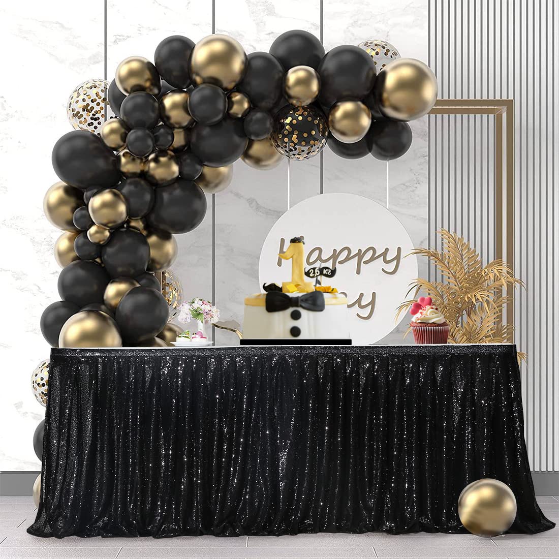 Poise3EHome 14ft Sequin Table Skirt - Elegant Black Party Table Cover for Rectangle, Round & Square Tables - Perfect for Wedding, Birthday, Christmas & Holiday Decorations - Enhance Your Event with Sparkling Glamour