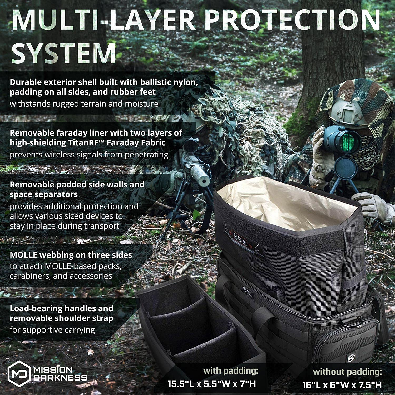 Mission Darkness Faraday Bag - RF Signal Blocking Padded Utility Bag with MOLLE Webbing | Shields Electronics from EMP & Hackers | Perfect for Night Vision Goggles, Scopes, Cameras & Phones | Tactical Gear for Military, Survival & Outdoor Use
