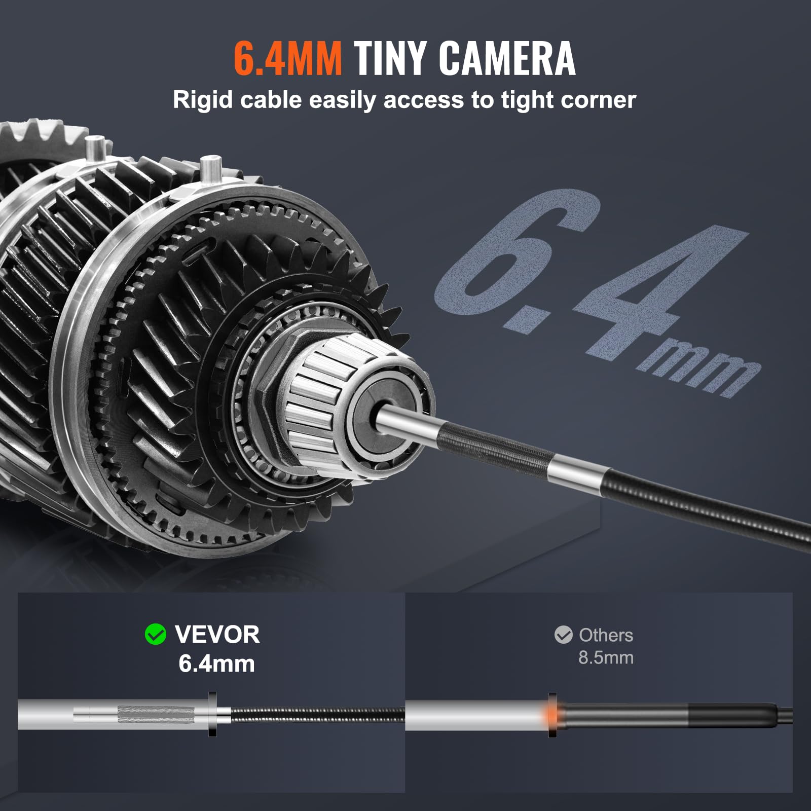 VEVOR 6.4mm Articulating Borescope Camera with 8 LED Lights - 5