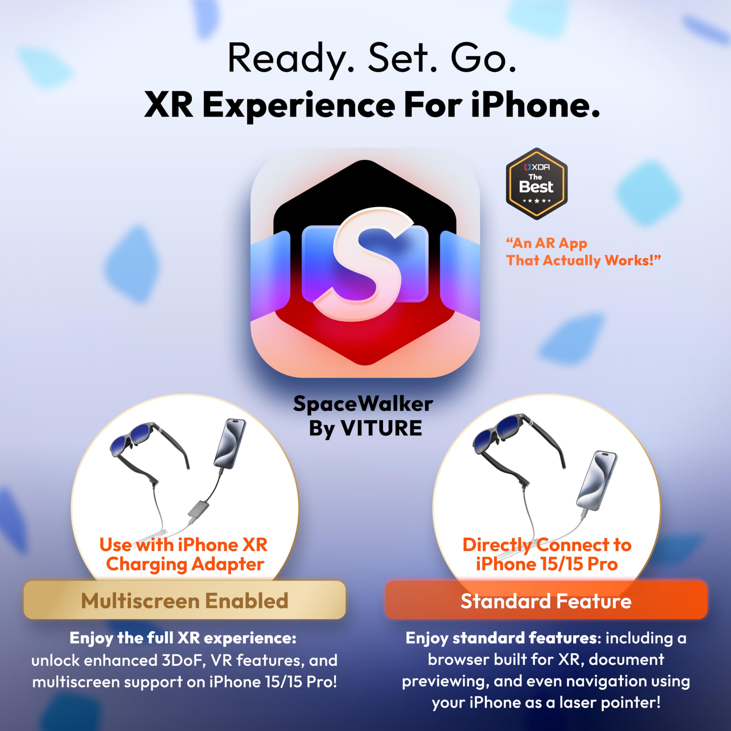 VITURE One XR Glasses for iPhone 16/15 with USB-C Charging Adapter - 3DoF VR Headset for Spatial Video, Multi-Screen Display & 1-Click 3D | Perfect for Gaming, Movies & Virtual Reality Experiences
