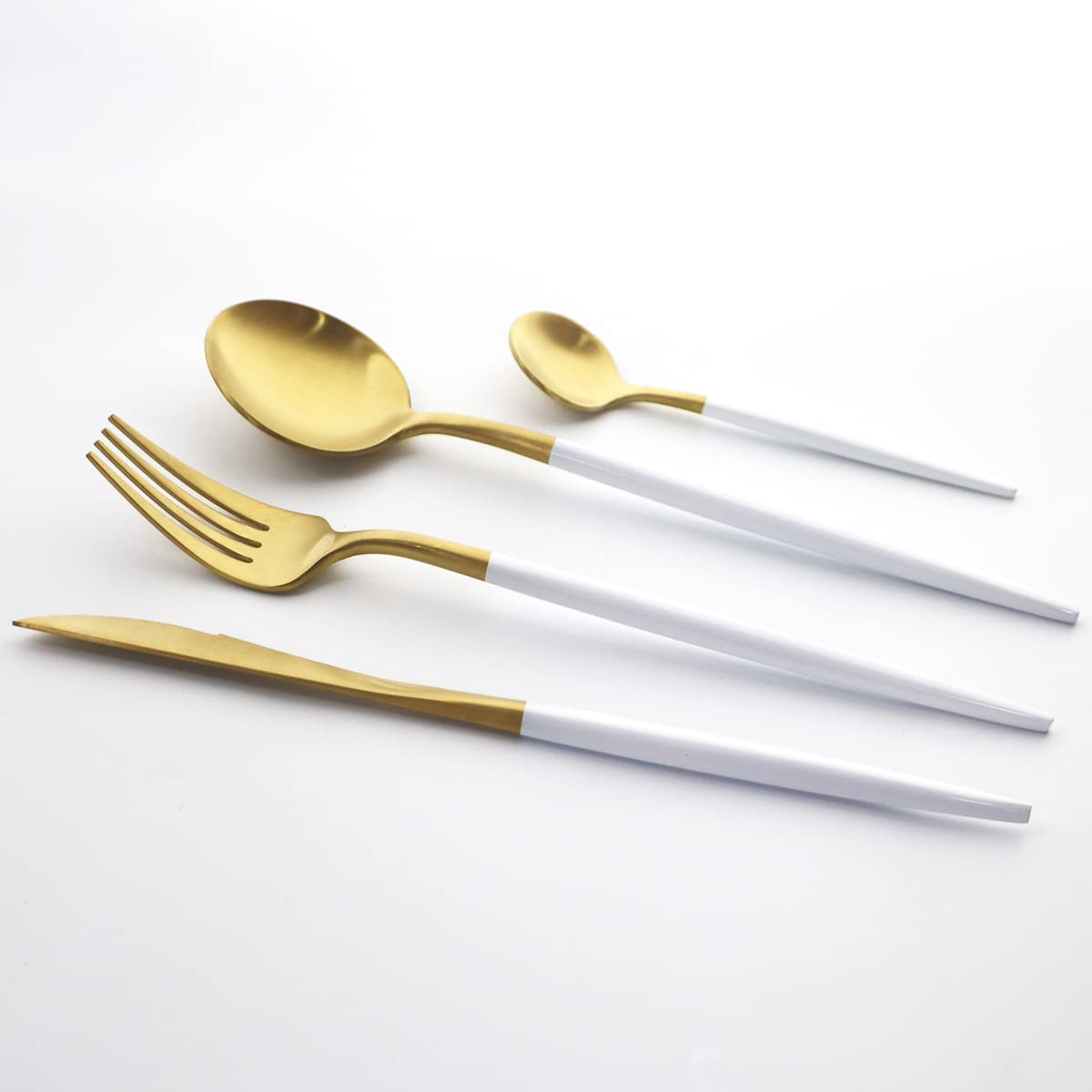 Premium 24-Piece Stainless Steel Flatware Set - 18/10 Silverware Cutlery with Knives, Forks & Spoons - Elegant White Gold Dinnerware for Formal Dining, Wedding Registry & Luxury Kitchen Essentials