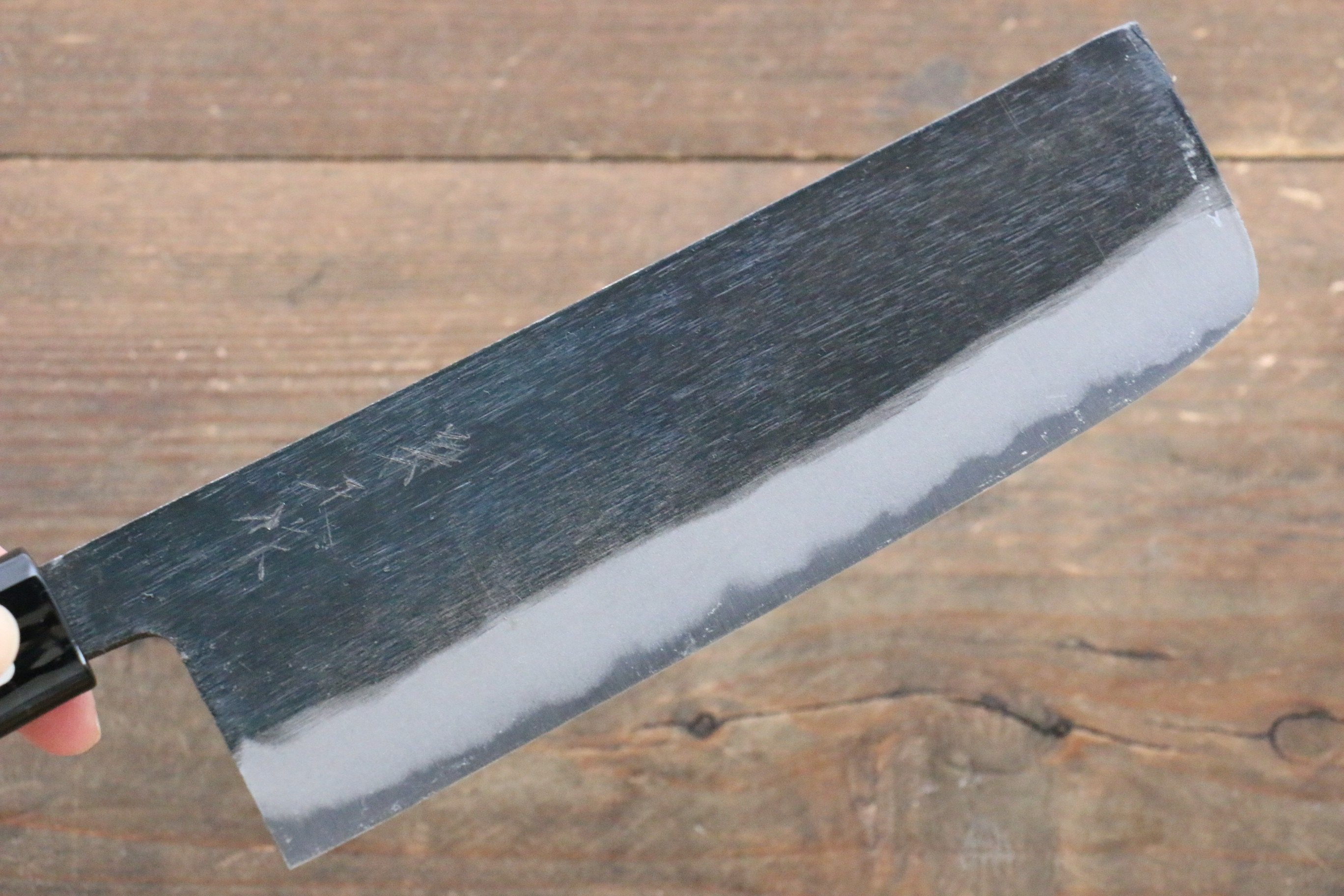 Kanetsune Blue Steel No.2 Kurouchi Nakiri Knife 165mm with Magnolia Handle - Japanese Vegetable Knife for Precise Chopping & Slicing in Professional Kitchens & Home Cooking