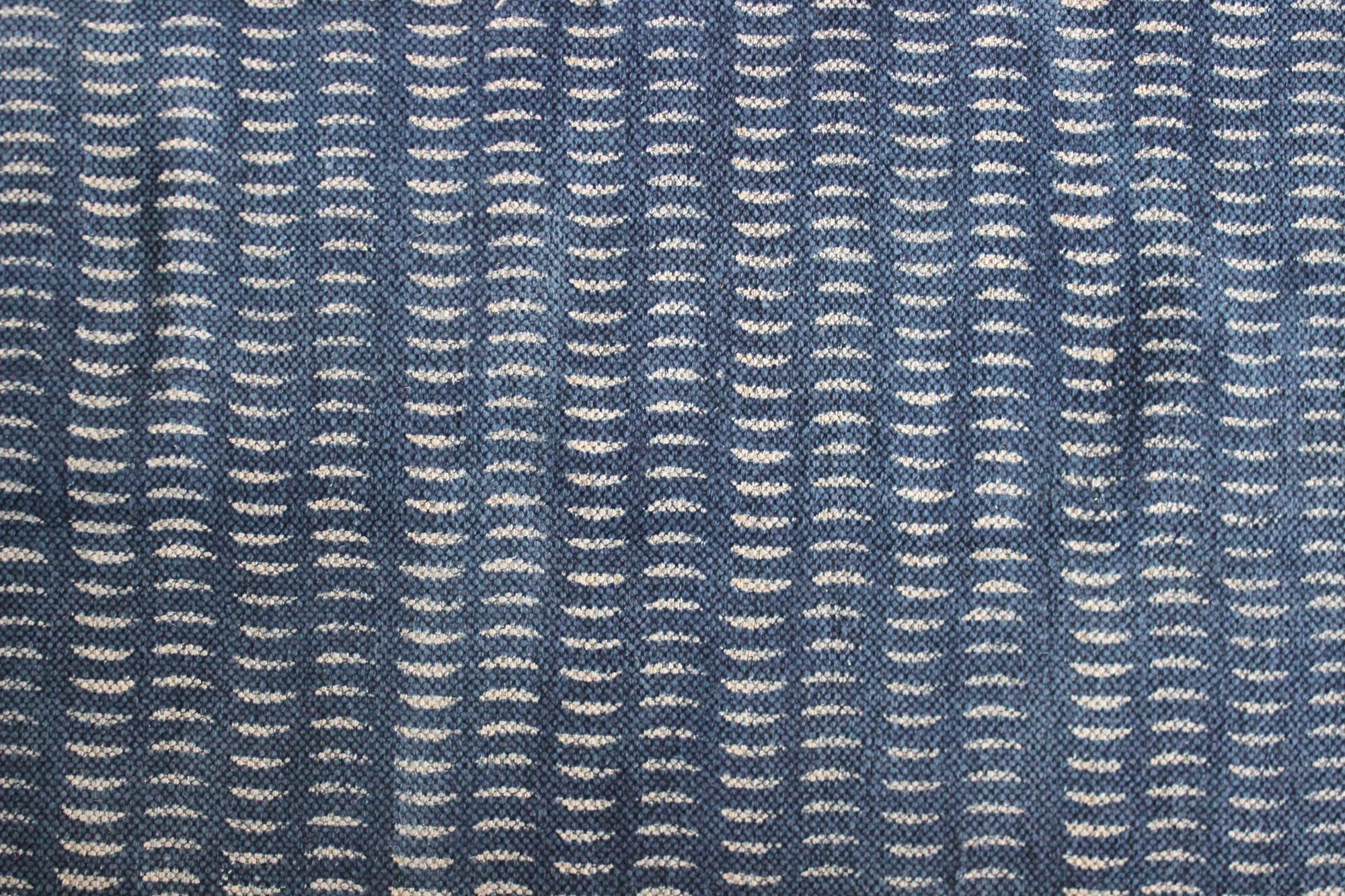Blue Boho Rug - Easy Washable Cotton Dabu Print Bohemian Tribal Farmhouse Rug with Tassels, 11x11 Feet (330x330 cm) - Perfect for Kitchen, Bathroom, Bedroom & Hallway Decor