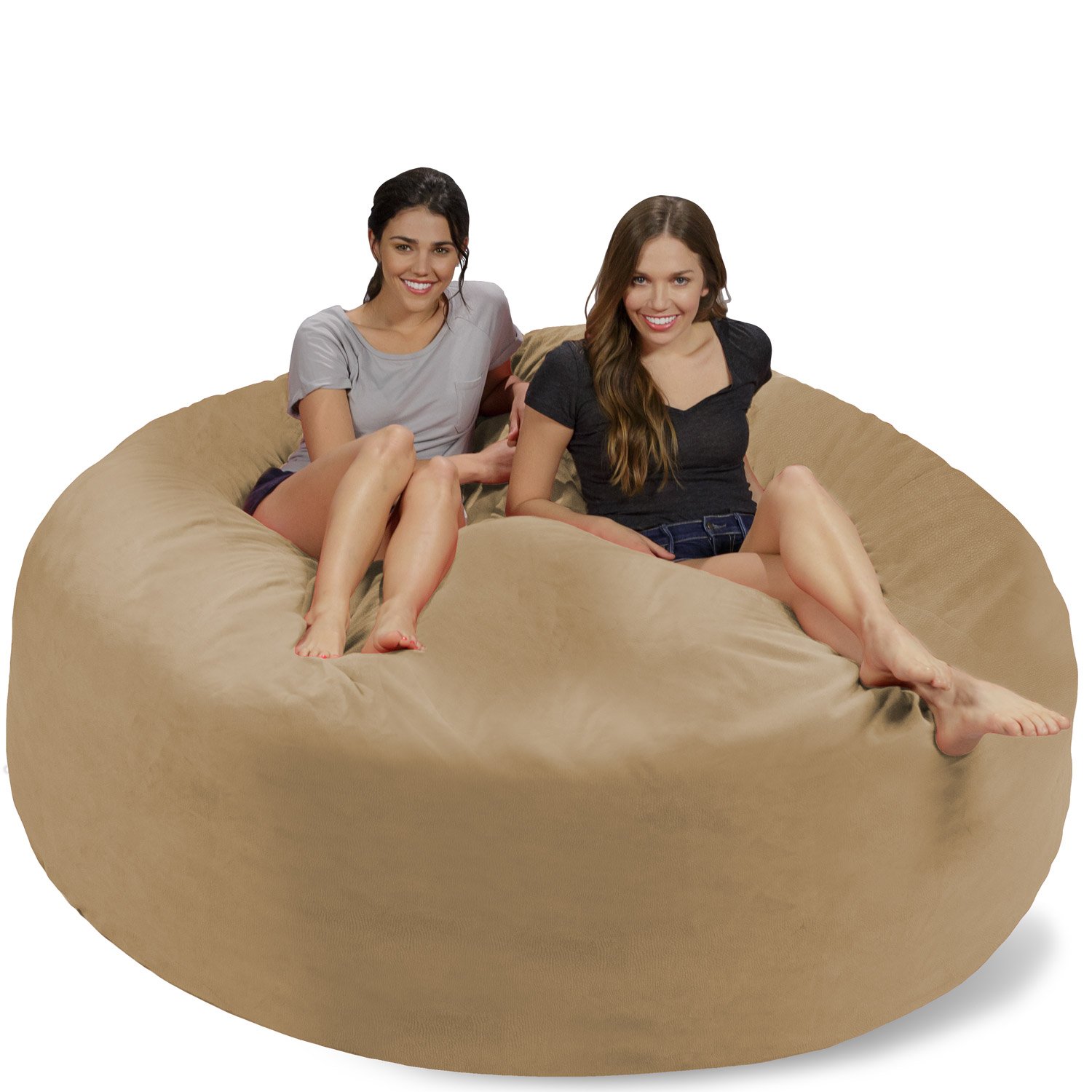 Chill Sack 7ft Giant Memory Foam Bean Bag Chair - Ultra Soft Microfiber Cover in Tan Pebble - Oversized Lounge Chair for Living Room, Game Room & Dorm Comfort