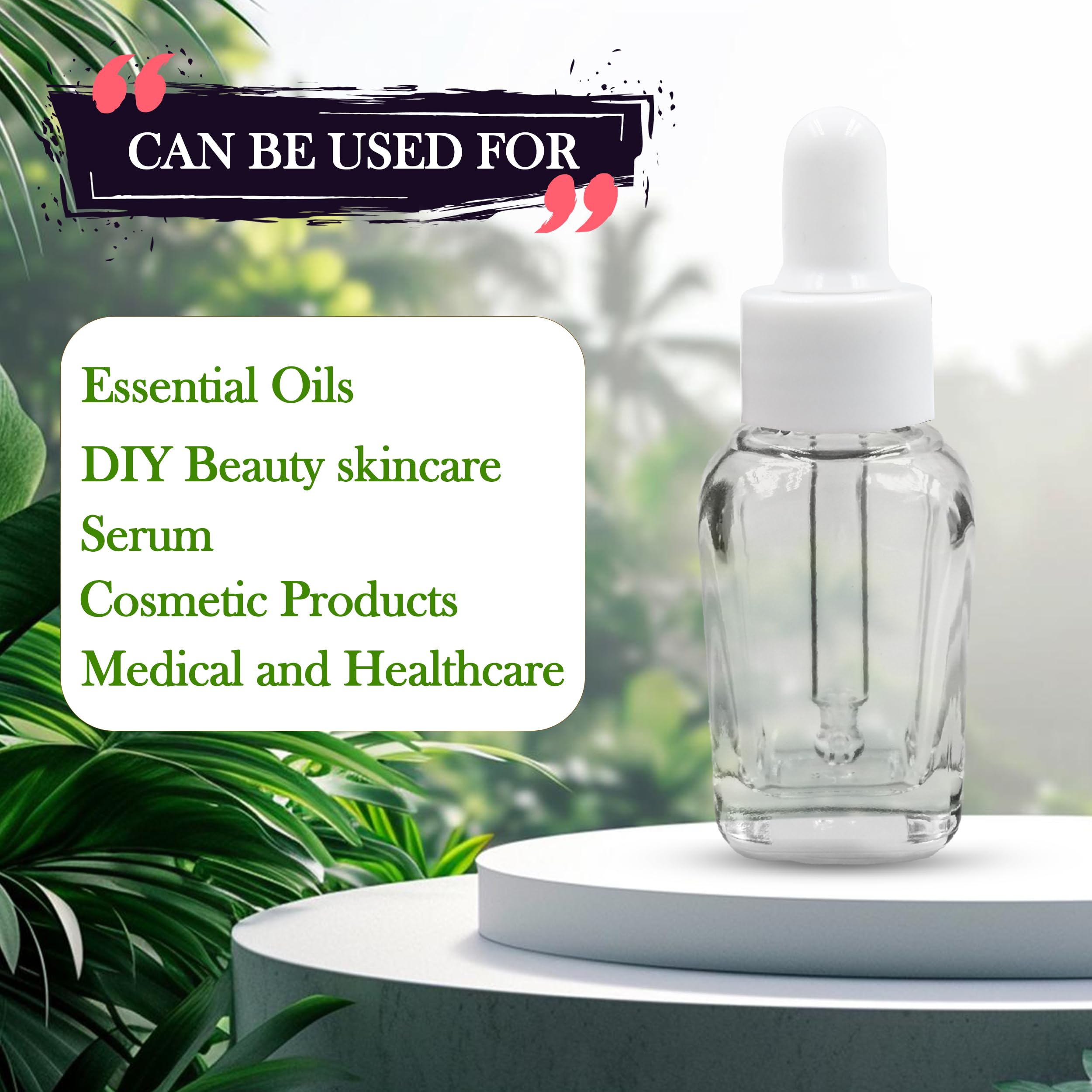 20ML Clear Square Empty Glass Bottle with Dropper & White Silicone Teat - Refillable, Leak Proof Essential Oil Container for DIY Perfumes, Serums & Aromatherapy - Perfect for Home Spa, Travel & Gift Packaging (Pack of 3)