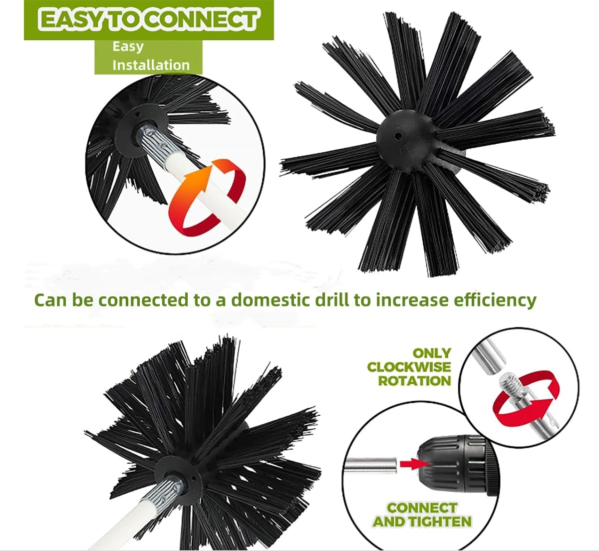 19-Piece Chimney & Dryer Vent Cleaning Kit - 12 Nylon Rods, 2 Brush Heads, 2 Drill Connectors, 1 Long Brush - Fireplace & Duct Cleaning Tools for Home Maintenance & Safety