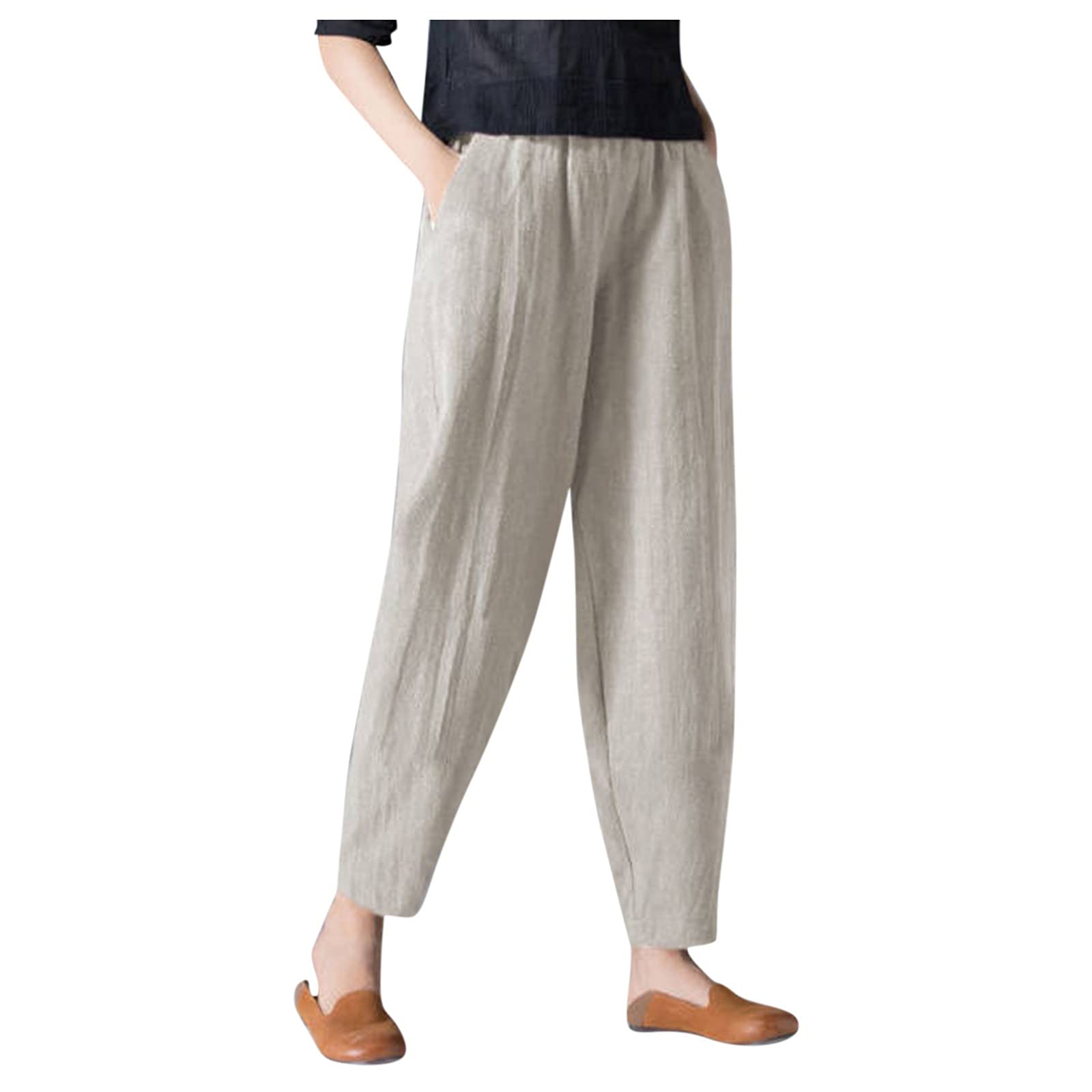 Women's Cotton Linen Cropped Pants - Loose Fit Boho Palazzo Pants for Casual Wear & Summer Vacation | Comfortable Relaxed Fit Hippie Style Sweatpants