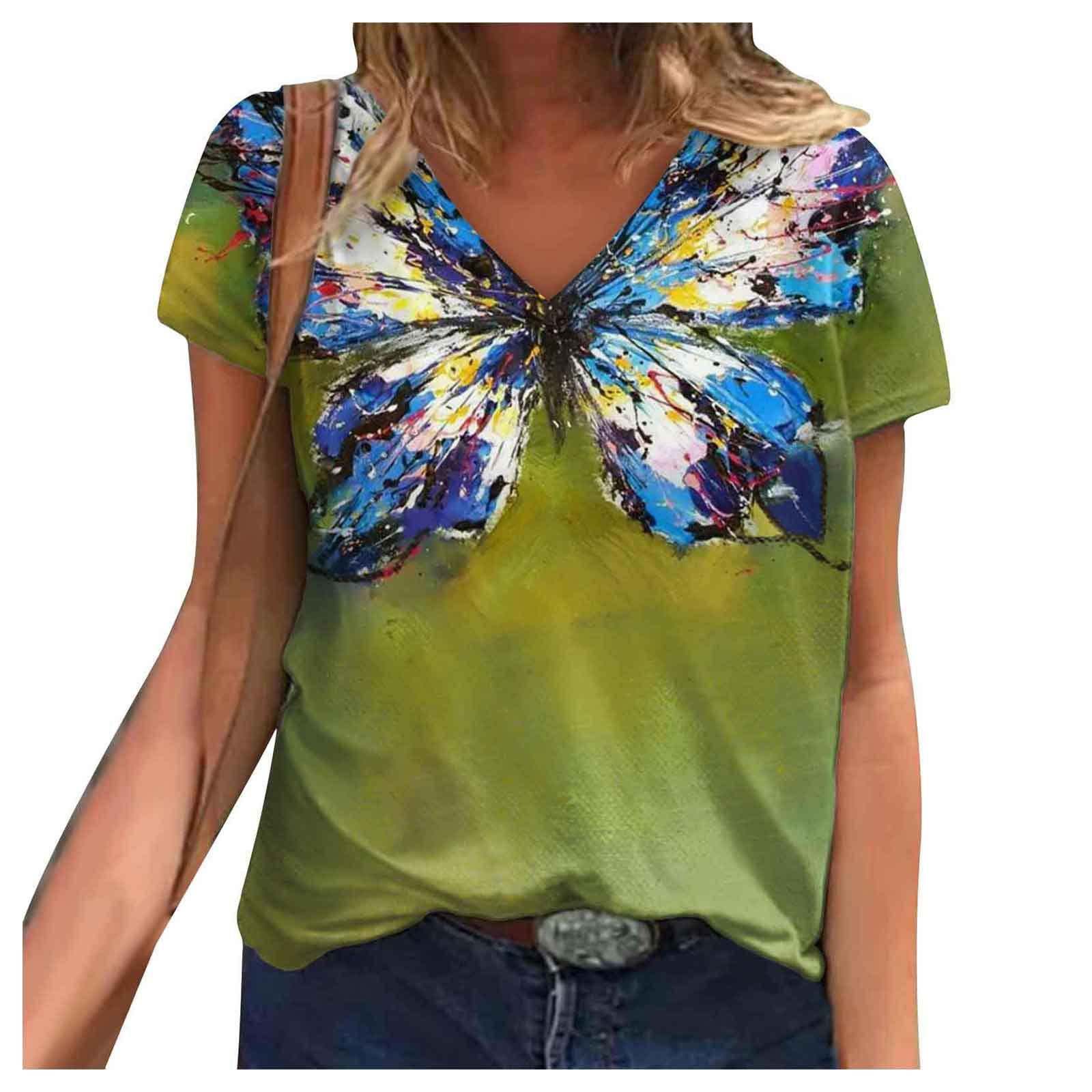 Trendy Women's Summer Graphic Tee - Landscape Print Short Sleeve V-Neck Loose Fit Casual T-Shirt | Perfect for Beach Outings, Music Festivals & Everyday Wear
