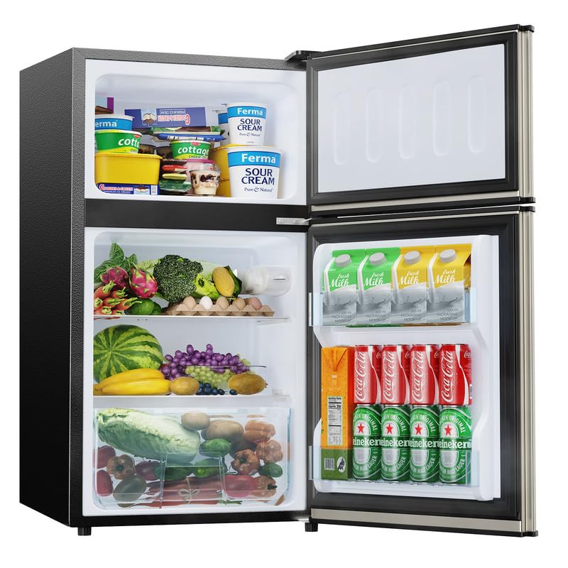 3.2 Cu.Ft Mini Fridge with Freezer - Compact 2-Door Small Refrigerator for Bedroom, Dorm, Office & Apartment - Perfect for Snacks, Drinks & Personal Food Storage