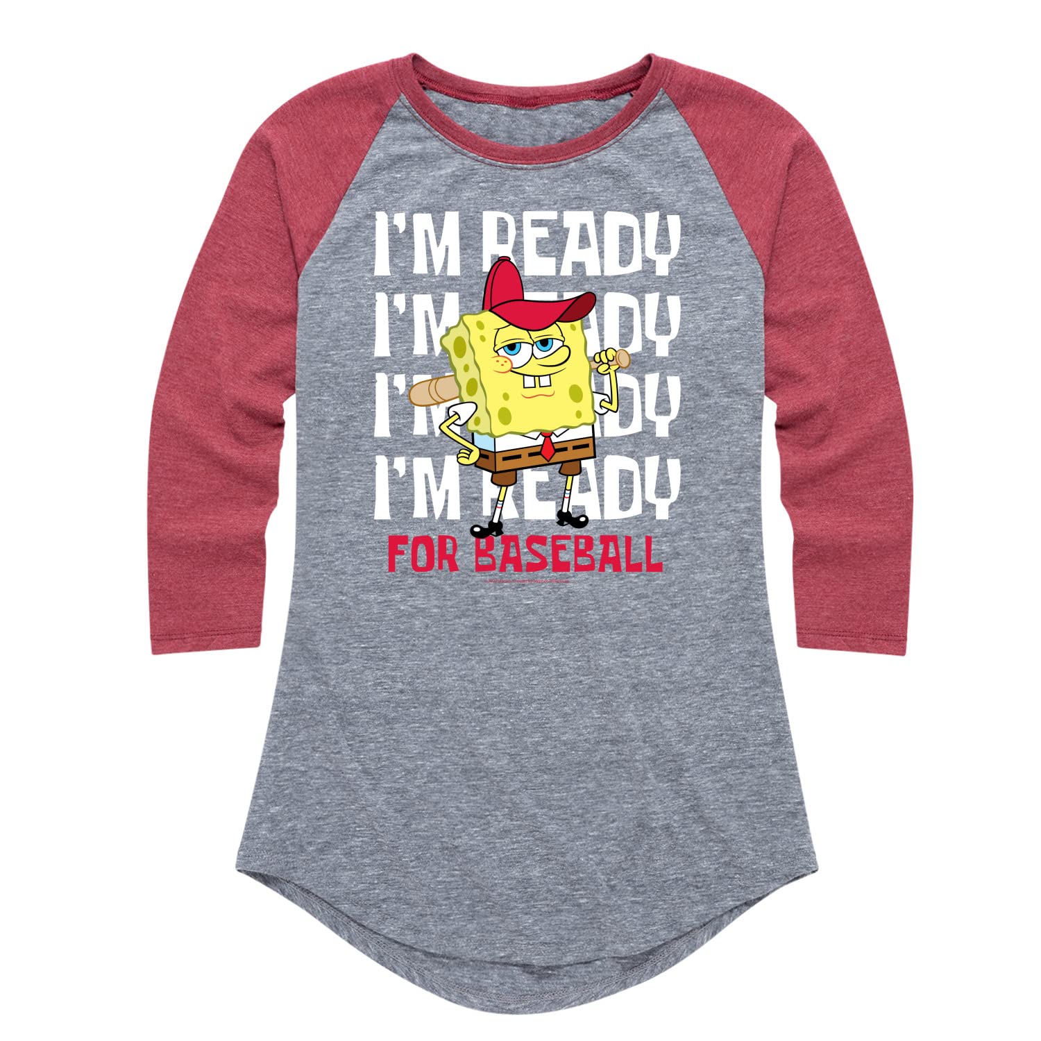 SpongeBob SquarePants Baseball Graphic Raglan T-Shirt for Women - Soft Blend Cotton Tee - Casual Wear & Game Day Outfits