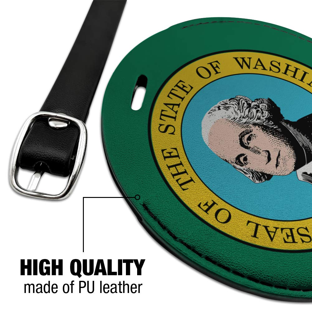 Washington State Flag Round Leather Luggage Tag - Personalized Suitcase ID Tag for Travel, Carry-On Bags & Backpacks | Durable & Stylish Travel Accessory