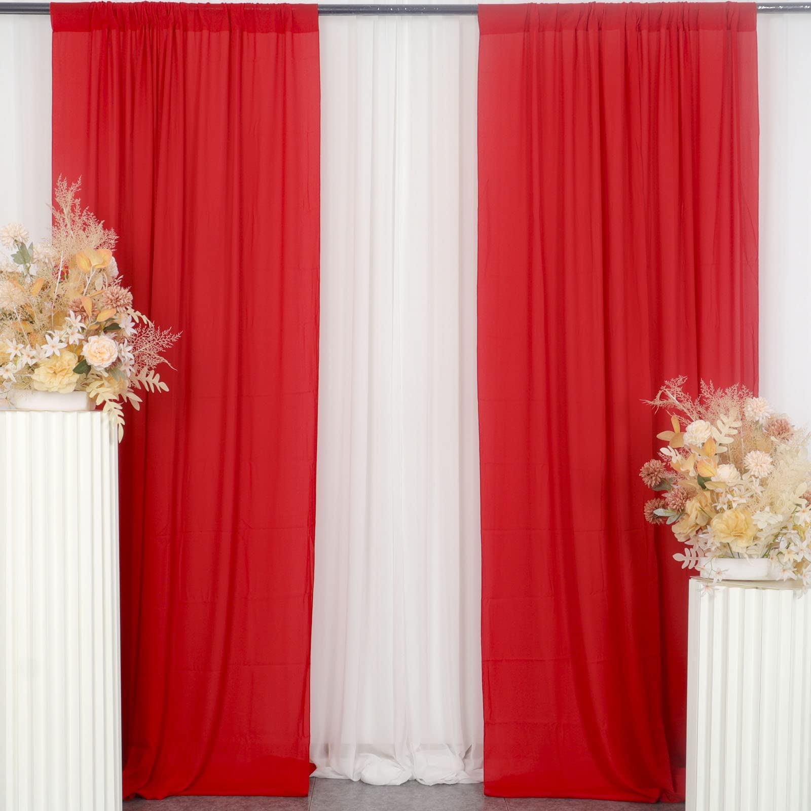 DUOBAO 2-Panel Red Chiffon Backdrop Curtains 29x120 Inch - Elegant Wedding Drapes, Beach Party Decor, Living Room Voile Window Curtains & Photography Background for Ceremonies, Events and Home Decor