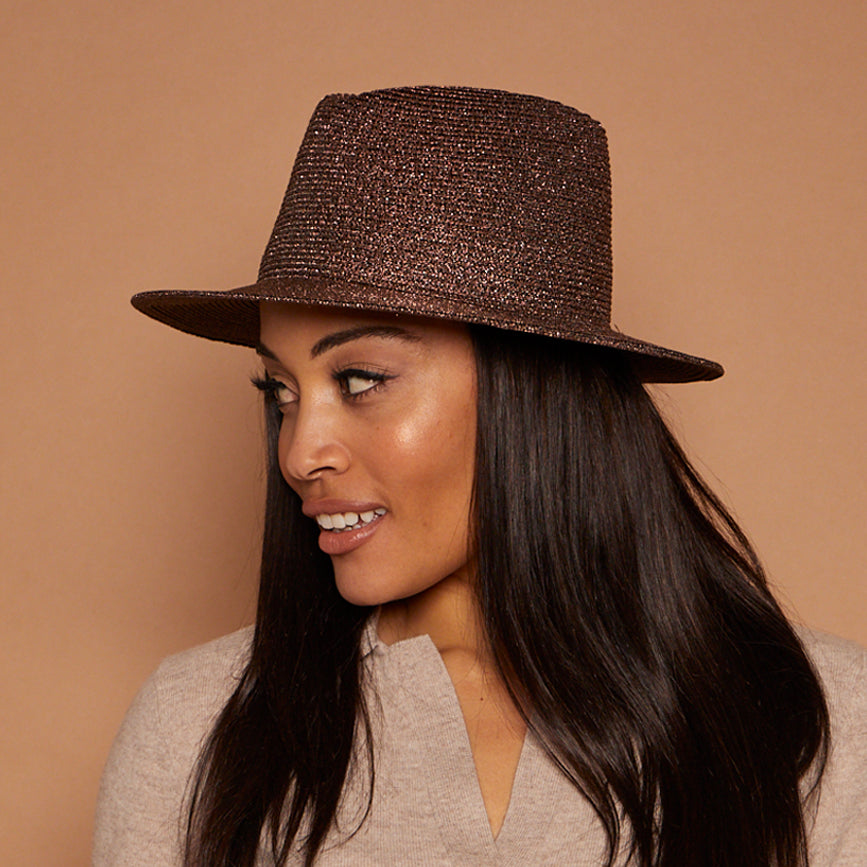 Stylish Blaine Metallic Braid Fedora Hat for Women - Fashionable Wide Brim Sun Hat for Outdoor Events, Parties & Summer Vacations