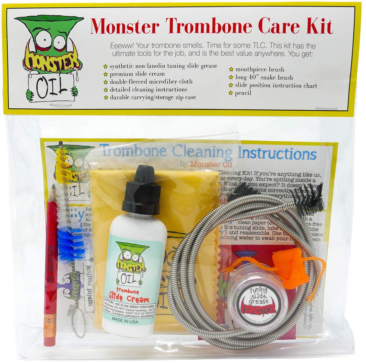 Monster Trombone Care & Cleaning Kit - Slide Cream, Grease & Mouthpiece Brush | Professional Trombone Maintenance Tools | Perfect for Daily Cleaning & Performance Preparation | USA Veteran-Owned Business
