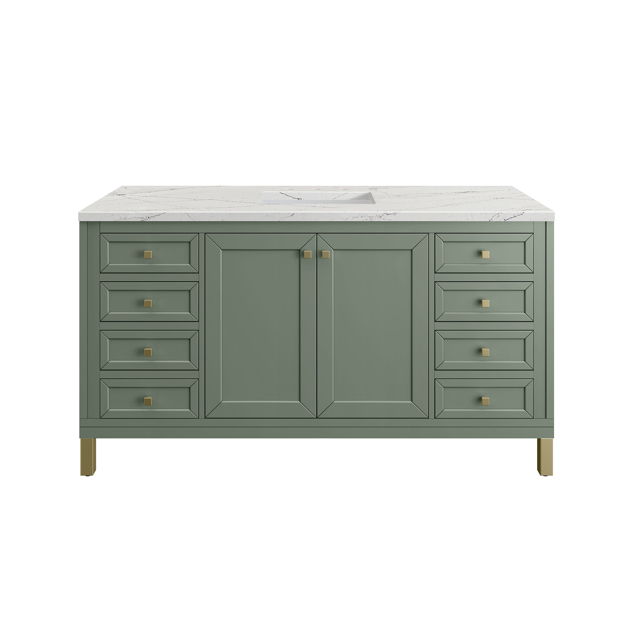 Chicago 60-Inch Single Bathroom Vanity in Smokey Celadon with 3CM Ethereal Noctis Quartz Countertop - Perfect for Modern Master Bathrooms & Powder Rooms