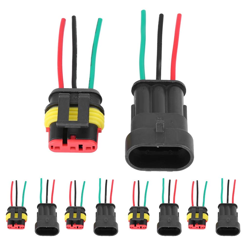 3 Pin Waterproof Electrical Connector Kit - 5 Sets Sealed Auto Connector Plug & Socket for Car, Marine, RV Wiring - Weatherproof 3-Way Automotive Electrical Connection Solution