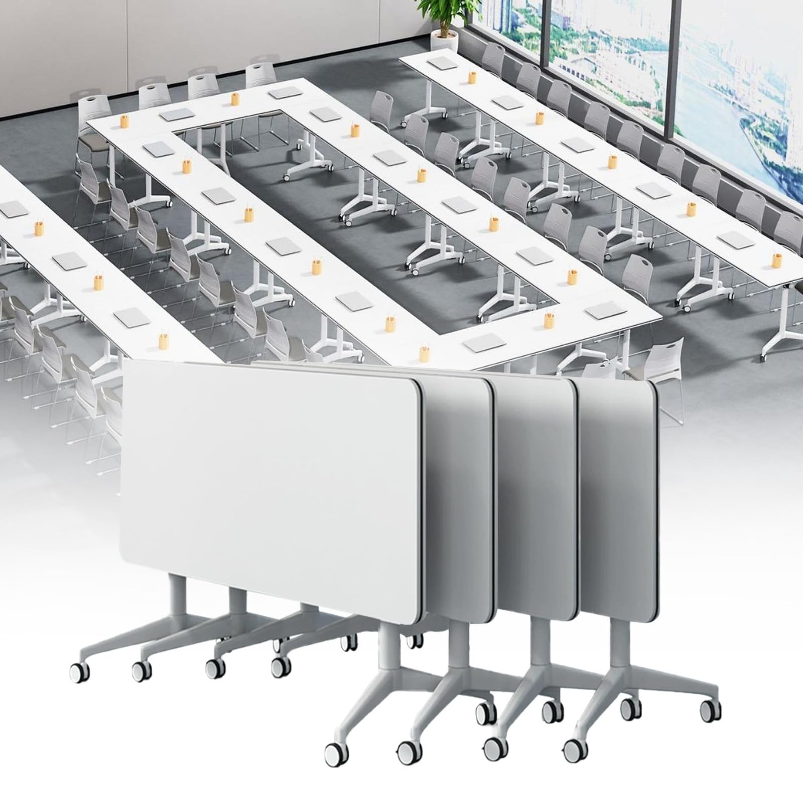 Lockable Wheel Folding Conference Table - 47.2 Inch Flip Top Mobile Training Table for Office, Home & Classroom (4-Pack) | Perfect for Meetings, Training Sessions & Multi-Purpose Workspaces