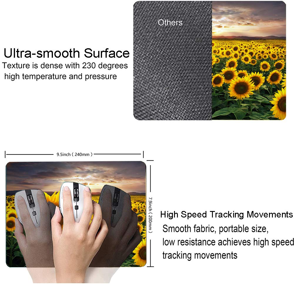 Sunflower Mouse Pad - Floral Square Non-Slip Rubber Mousepad for Office & Laptop (9.5