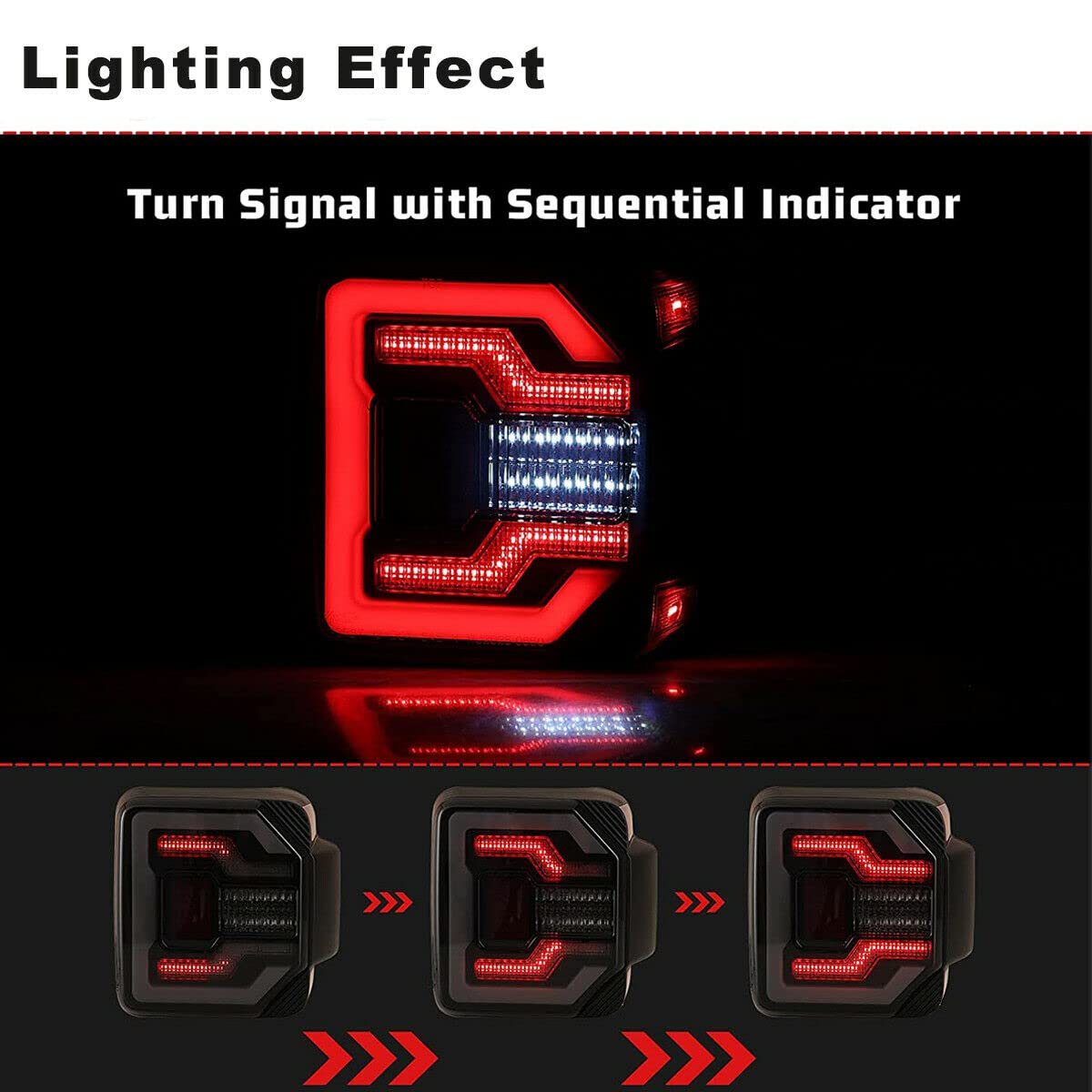 LED Tail Lights for Jeep Wrangler 2018-2025 - Dynamic DRL, Sequential Turn Signals, Reverse & Brake Lights (Red Lens) | Perfect for Off-Roading & Night Driving