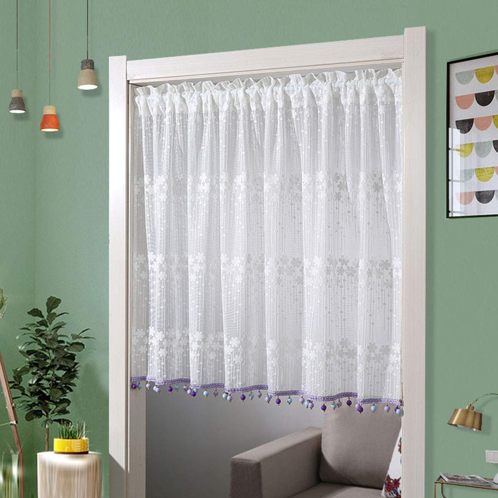 F-XW Embroidered Tier Curtains - Semi Sheer Voile Window Treatment for Kitchen, Bathroom & Living Room - White 33×35 Inch Single Panel - Perfect for Privacy & Light Filtering in Bedrooms, Dining Areas & Home Offices