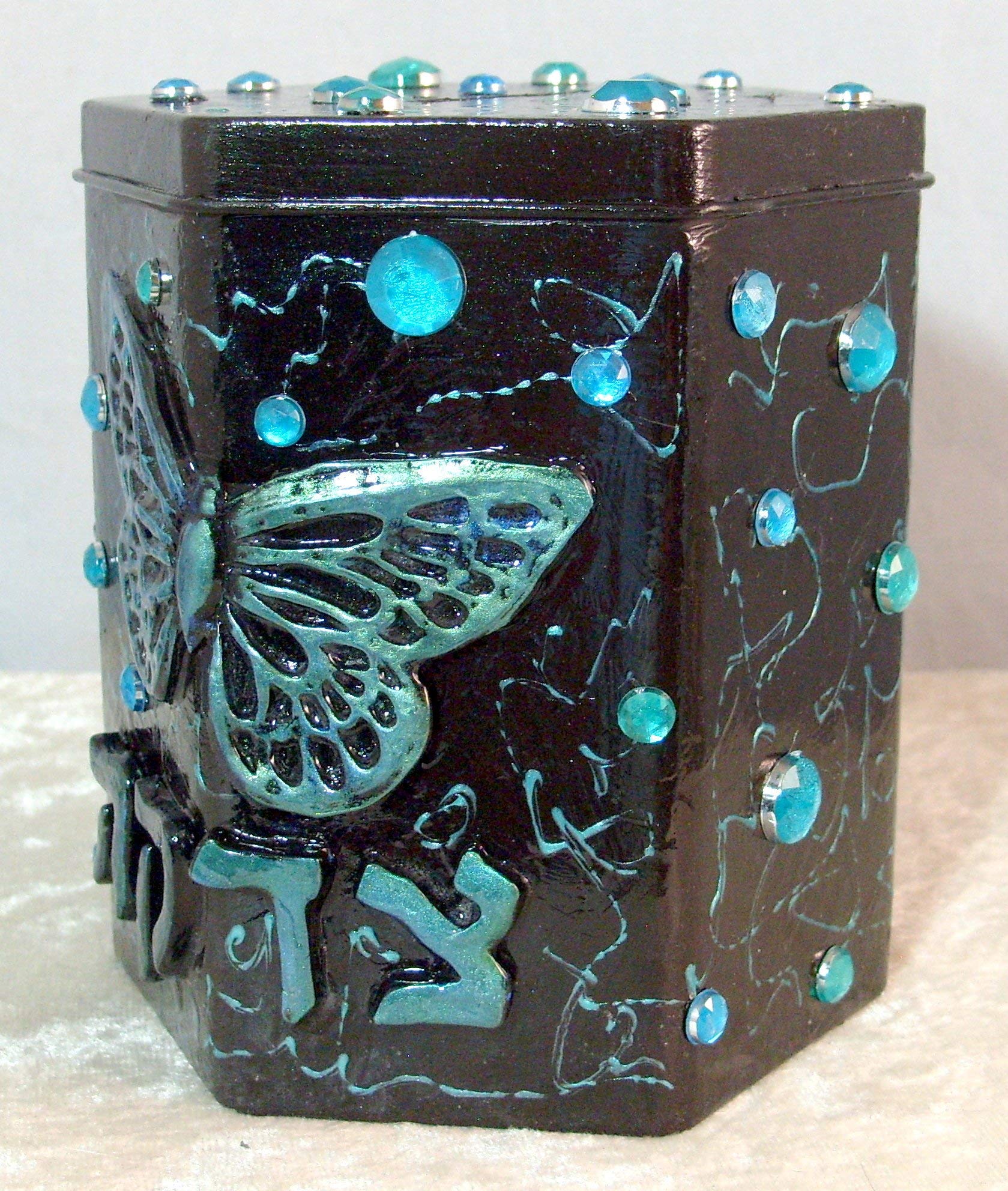 Beautiful Tzedakah Box - Tropical Teal Butterfly Design for Charity Donations | Perfect for Jewish Homes, Synagogues & Gift Giving
