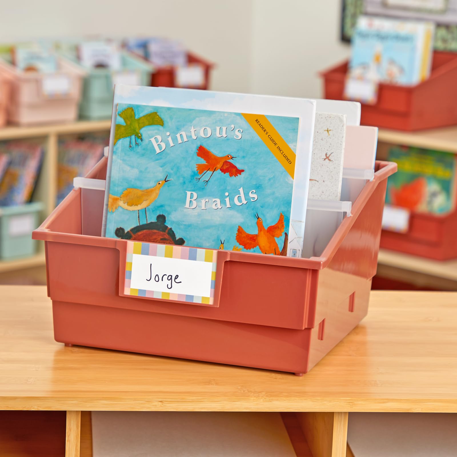 Really Good Stuff Picture Book Classroom Library Bins with Dividers - 6 Pack - Clay | Durable Book Storage for Kids | Perfect for Classroom Organization, Homeschooling & Daycare Centers